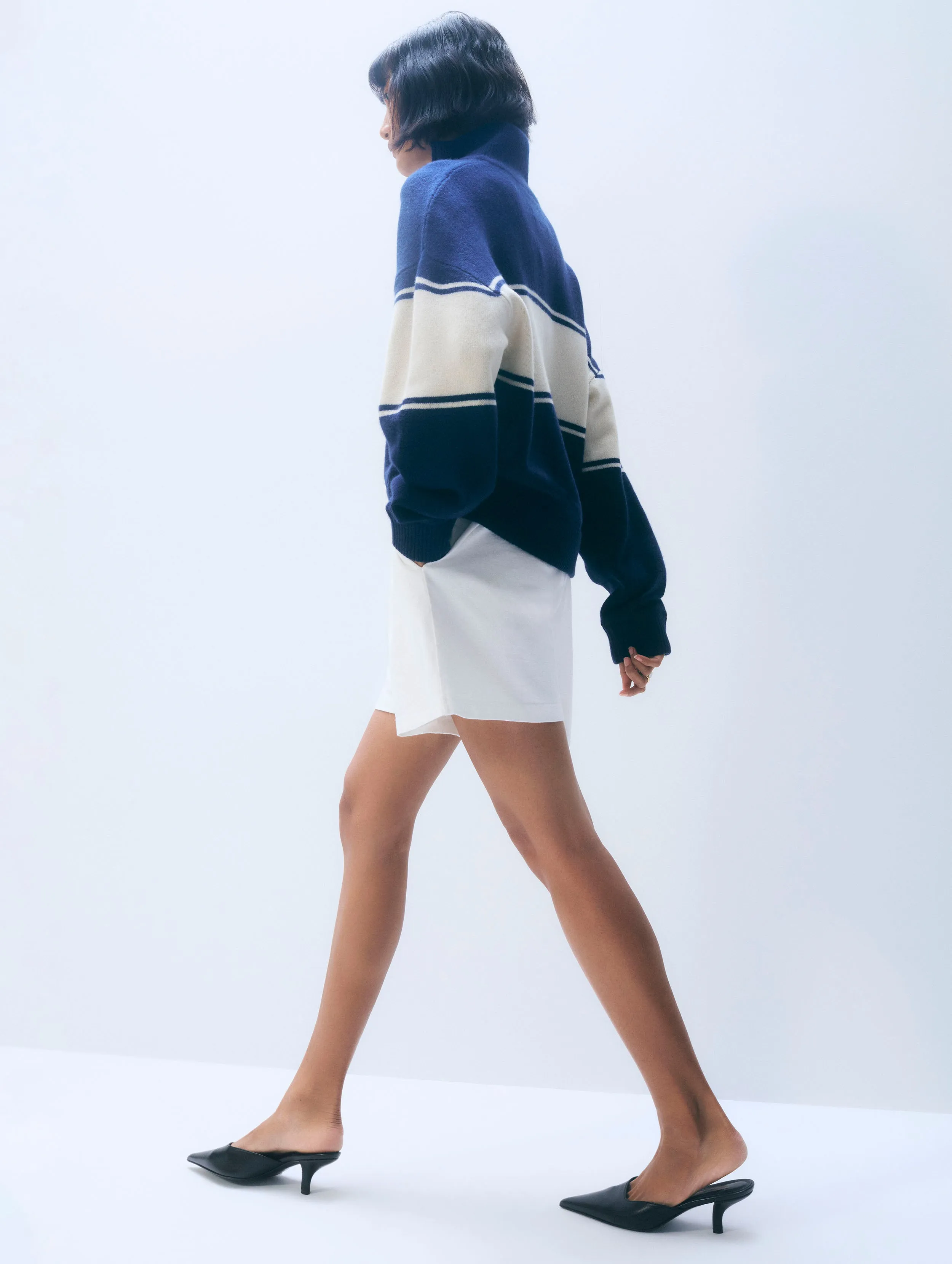 Cashmere Blend Quarter Zip | Navy/Ivory sold by White + Warren product image thumbnail 3