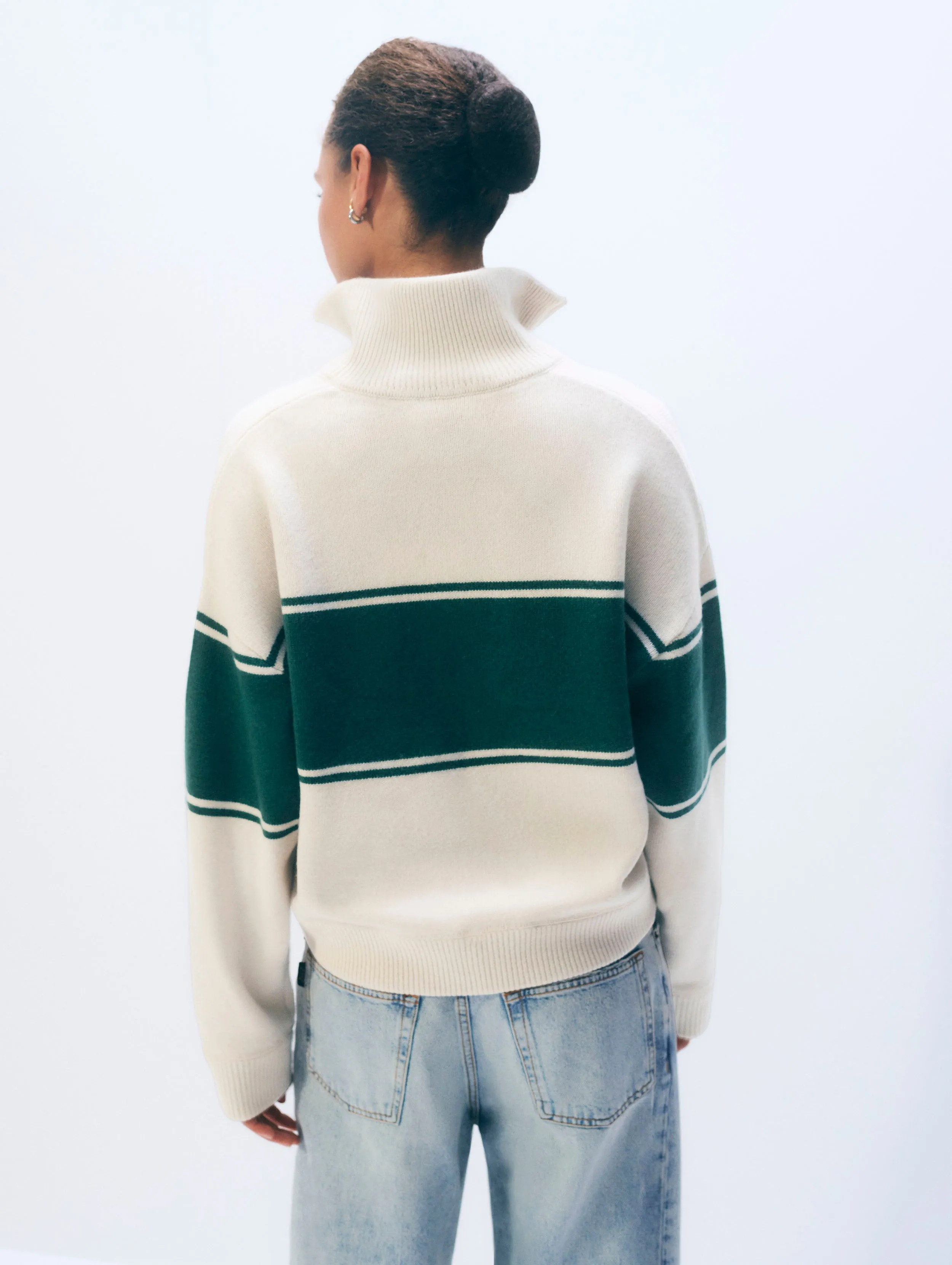 Cashmere Blend Quarter Zip | Ivory/Ivy Green sold by White + Warren product image thumbnail 3