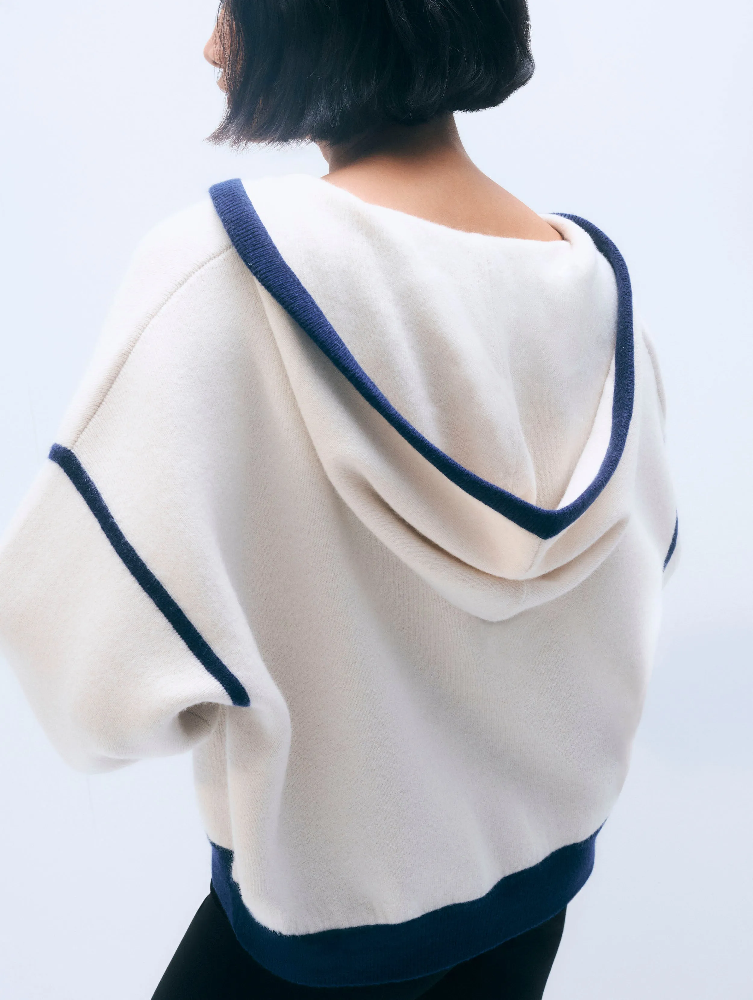 Cashmere Anorak | Ivory/Navy sold by White + Warren product image thumbnail 4