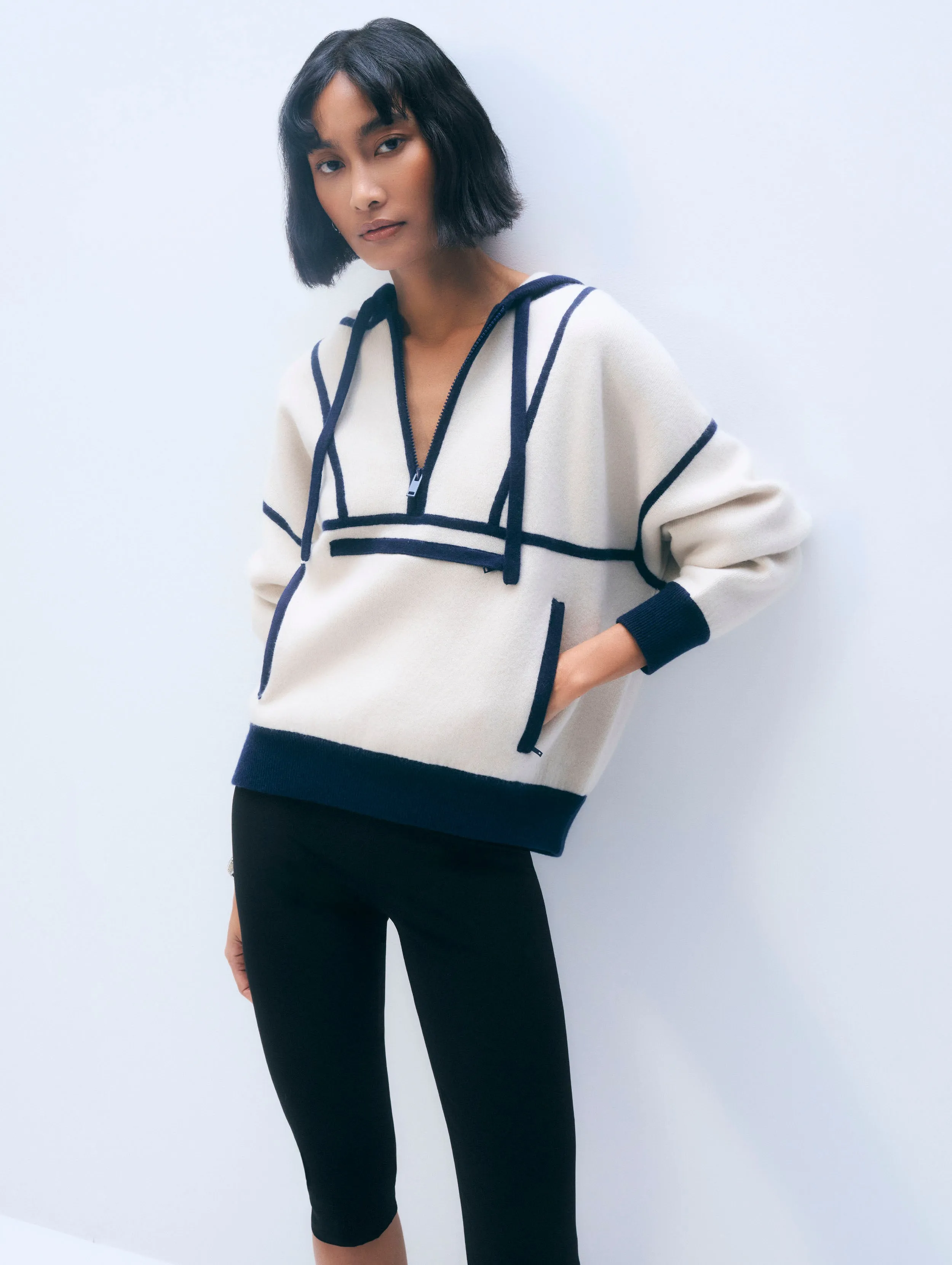 Cashmere Anorak | Ivory/Navy sold by White + Warren