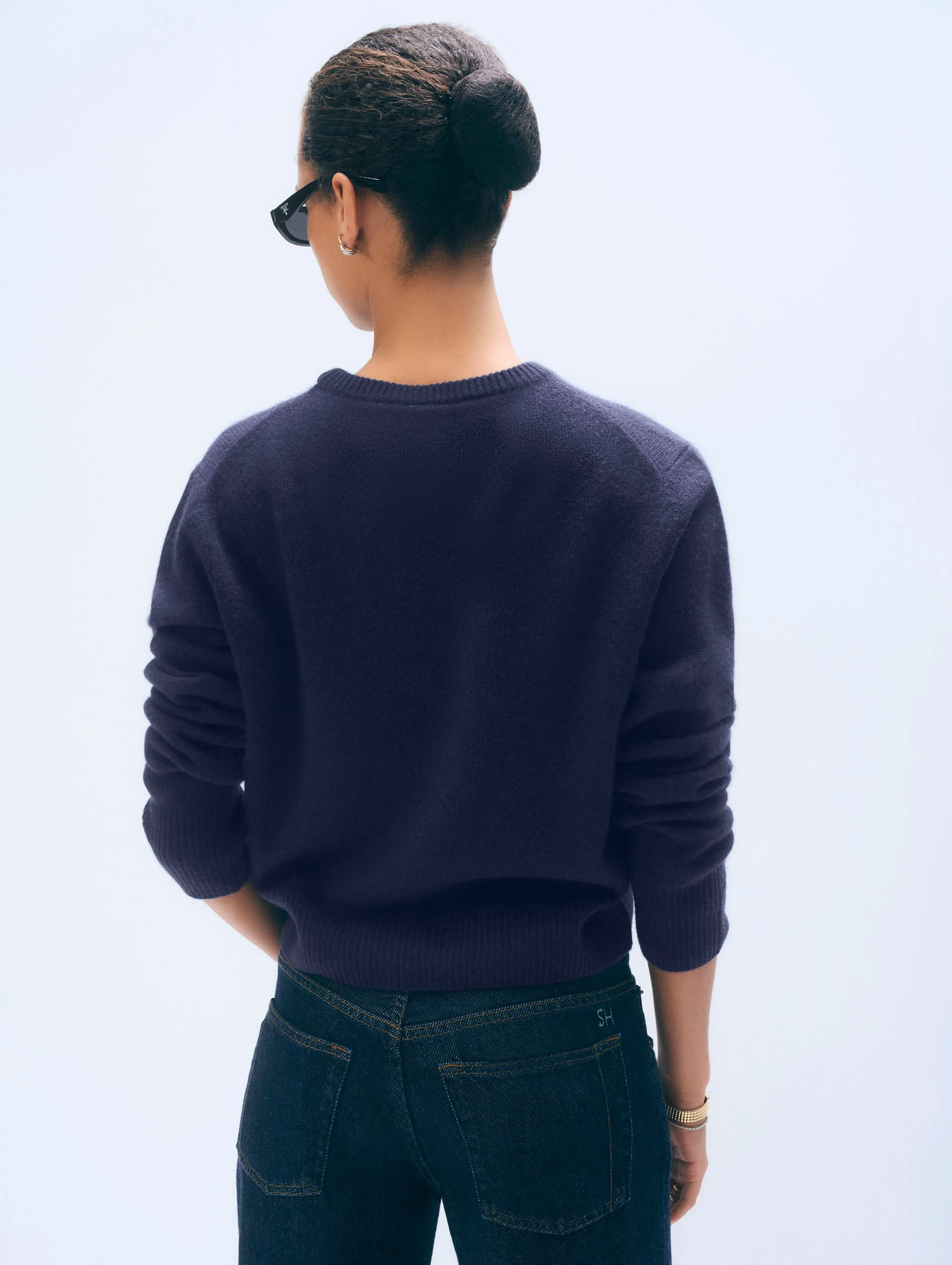 Cashmere Blend Embroidered Swan Sweater | Navy/Ivory sold by White + Warren product image thumbnail 3