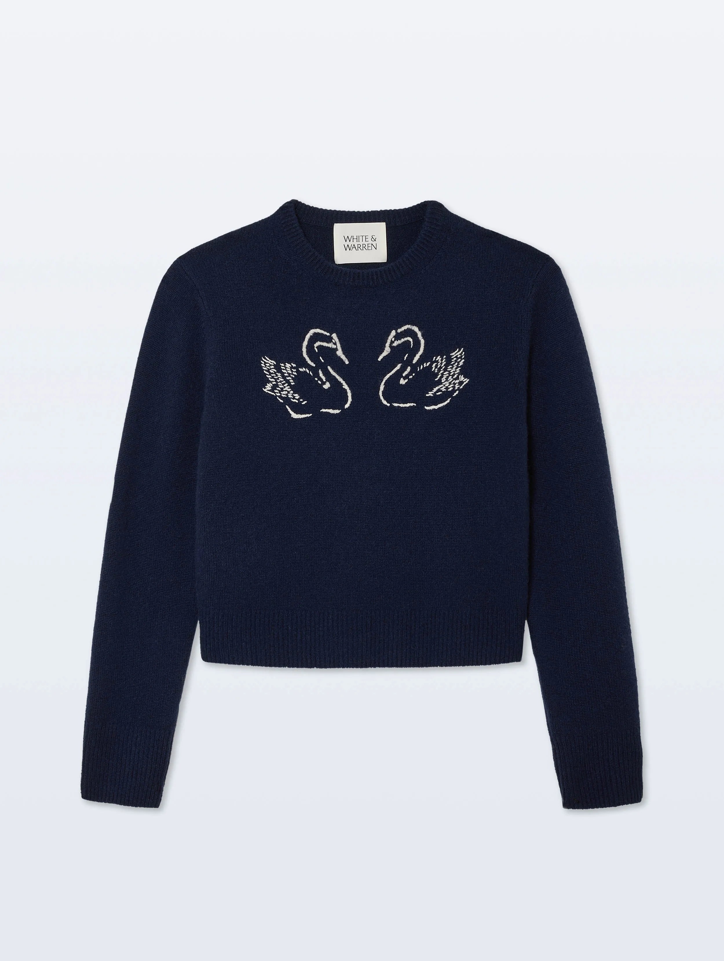 Cashmere Blend Embroidered Swan Sweater | Navy/Ivory sold by White + Warren product image thumbnail 4