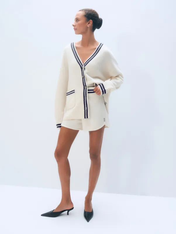 Cashmere Varsity Shorts | Soft White/Navy sold by White + Warren