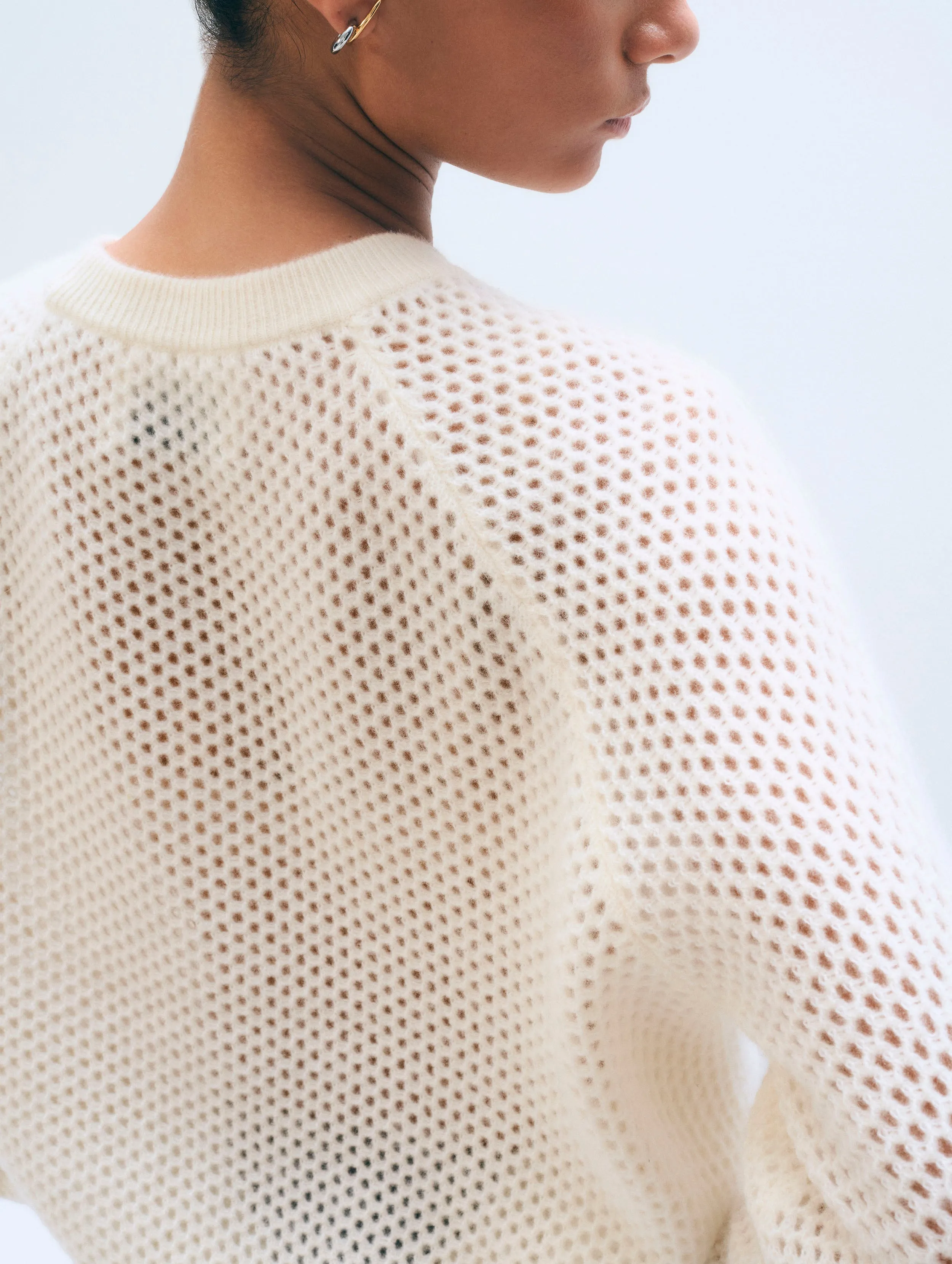 Cashmere Mesh Sweatshirt | Soft White sold by White + Warren product image thumbnail 2