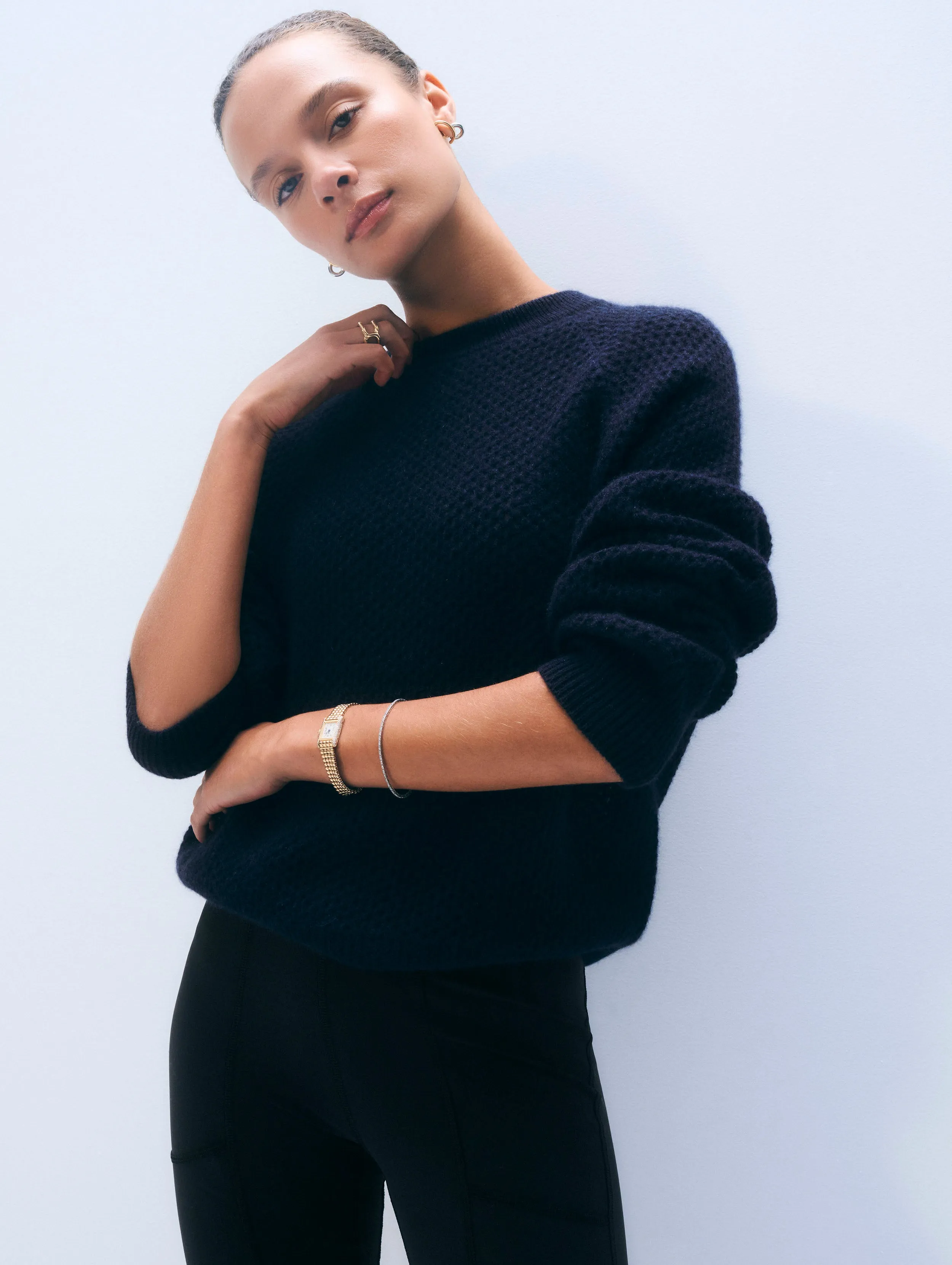 Cashmere Mesh Sweatshirt | Deep Navy sold by White + Warren