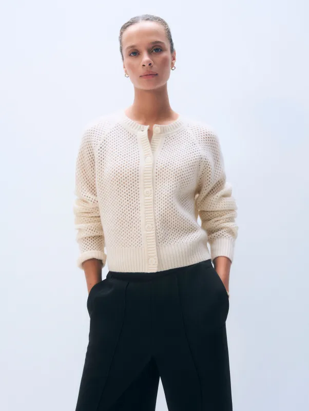 Cashmere Mesh Cardigan | Soft White sold by White + Warren