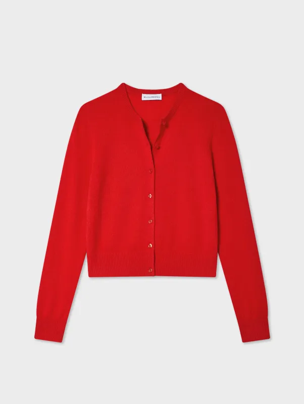Cashmere Crewneck Cardigan | French Red sold by White + Warren