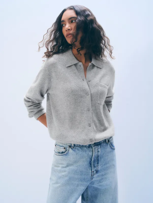 Cashmere Button Shirt | Grey Heather sold by White + Warren