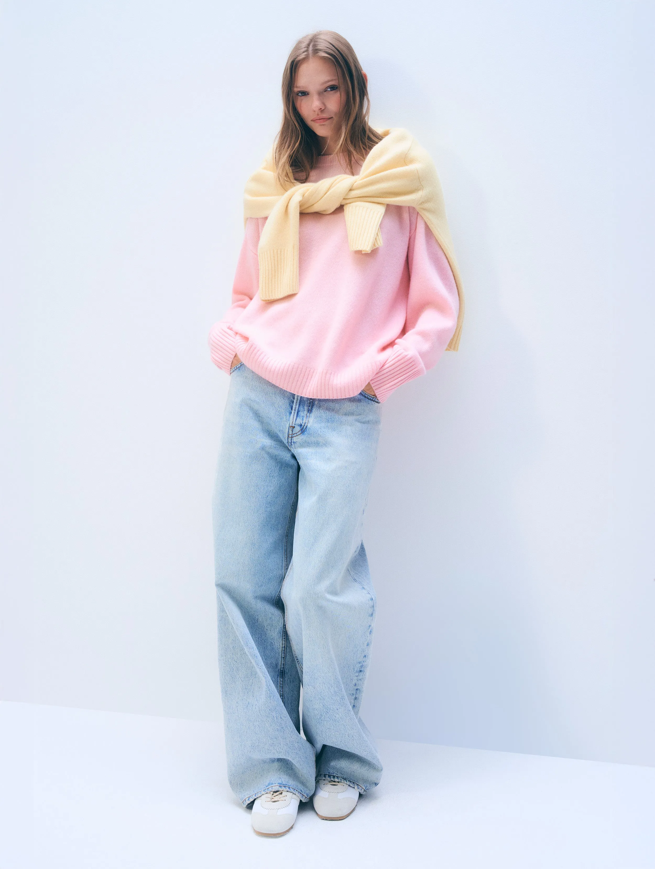 Cashmere Oversized Saddle Sleeve Crewneck | Clay Pink sold by White + Warren product image thumbnail 4