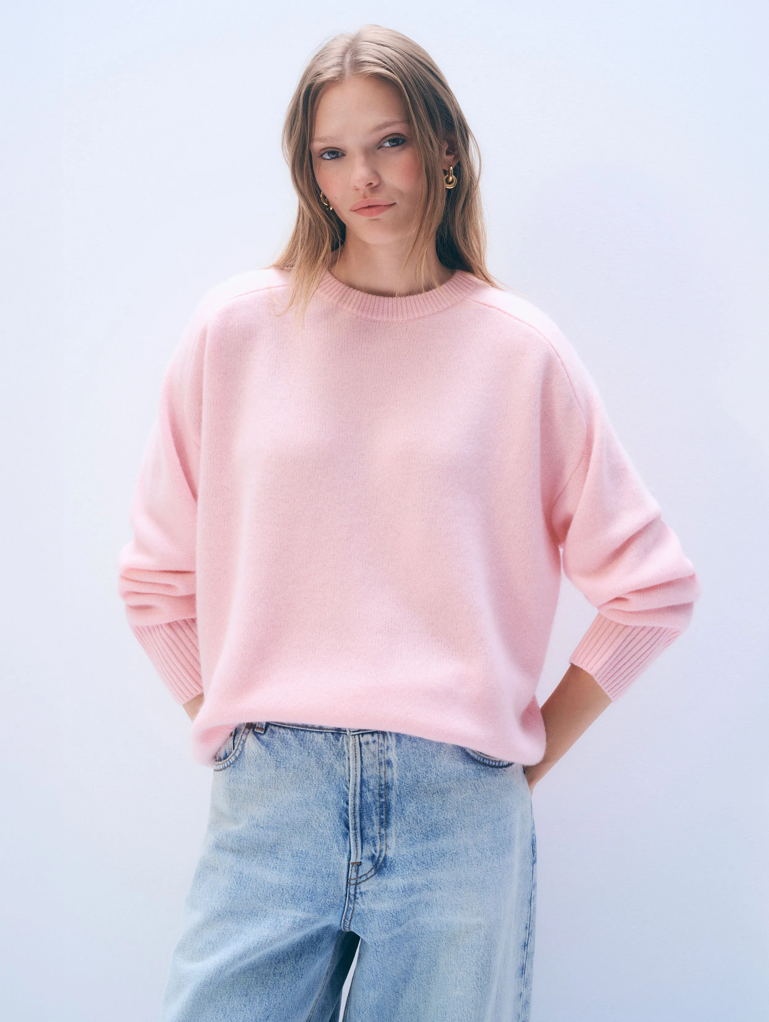 Cashmere Oversized Saddle Sleeve Crewneck | Clay Pink sold by White + Warren product image thumbnail 2
