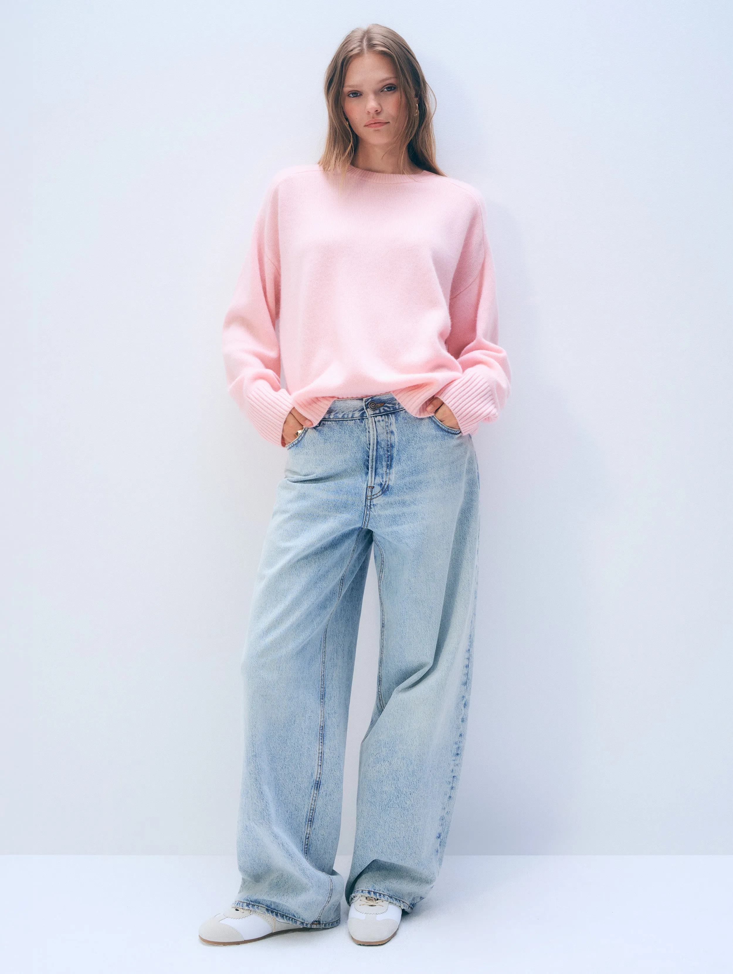 Cashmere Oversized Saddle Sleeve Crewneck | Clay Pink sold by White + Warren
