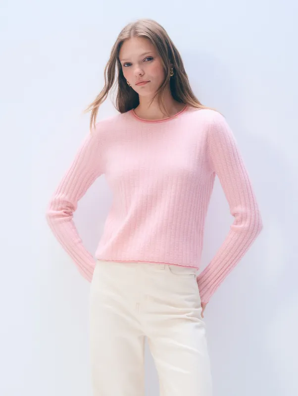 Cashmere Textured Crewneck | Clay Pink Combo sold by White + Warren