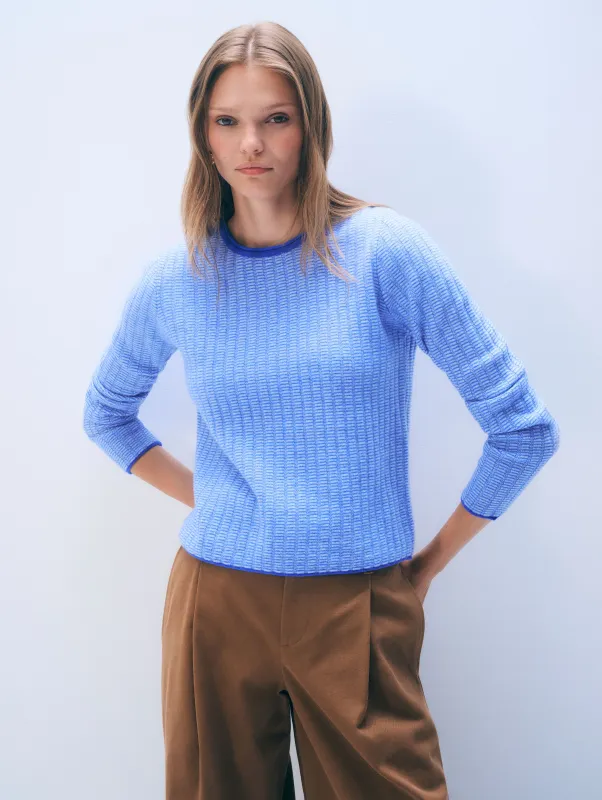 Cashmere Textured Crewneck | Blue Combo sold by White + Warren