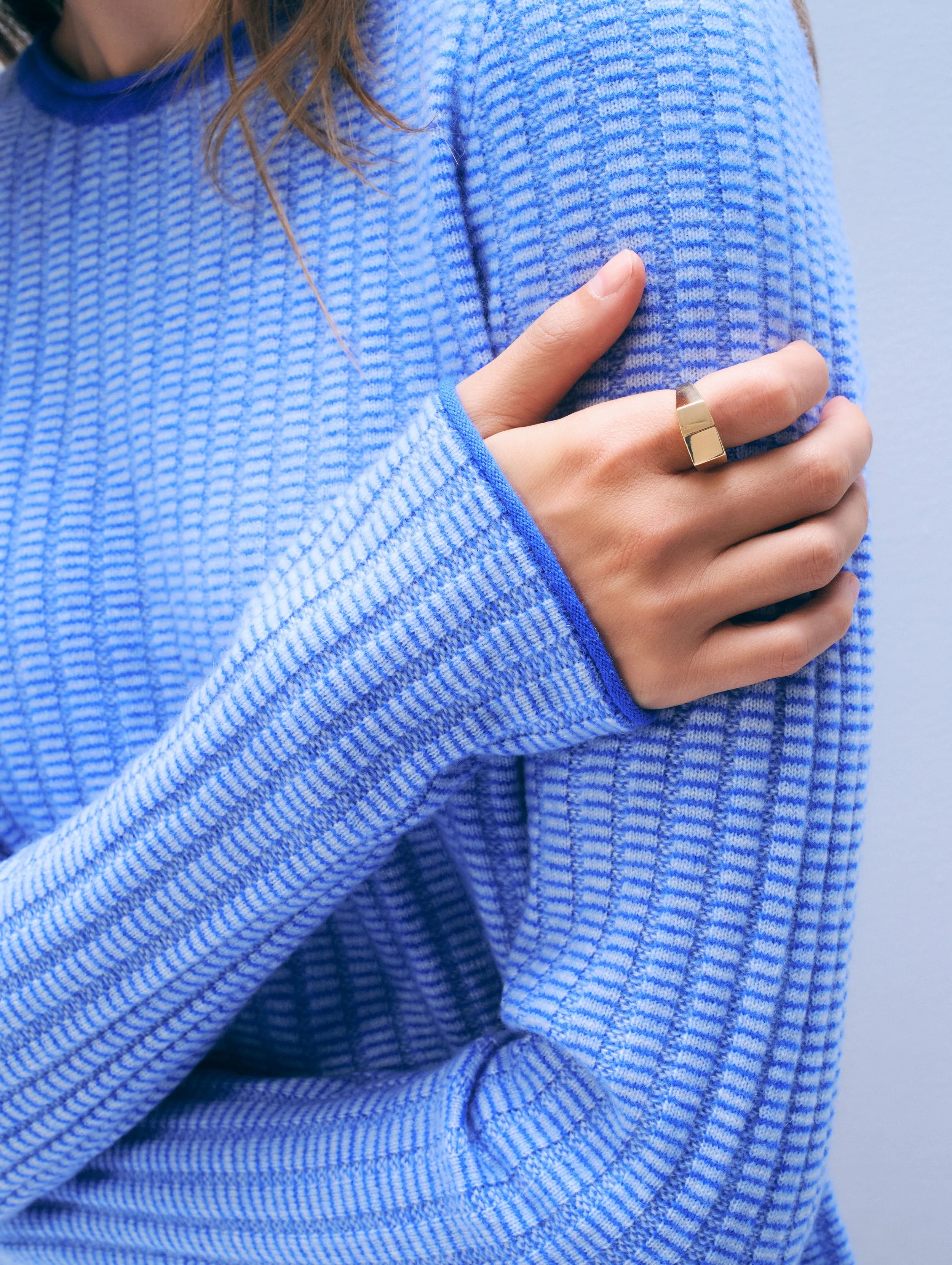 Cashmere Textured Crewneck | Blue Combo sold by White + Warren product image thumbnail 2