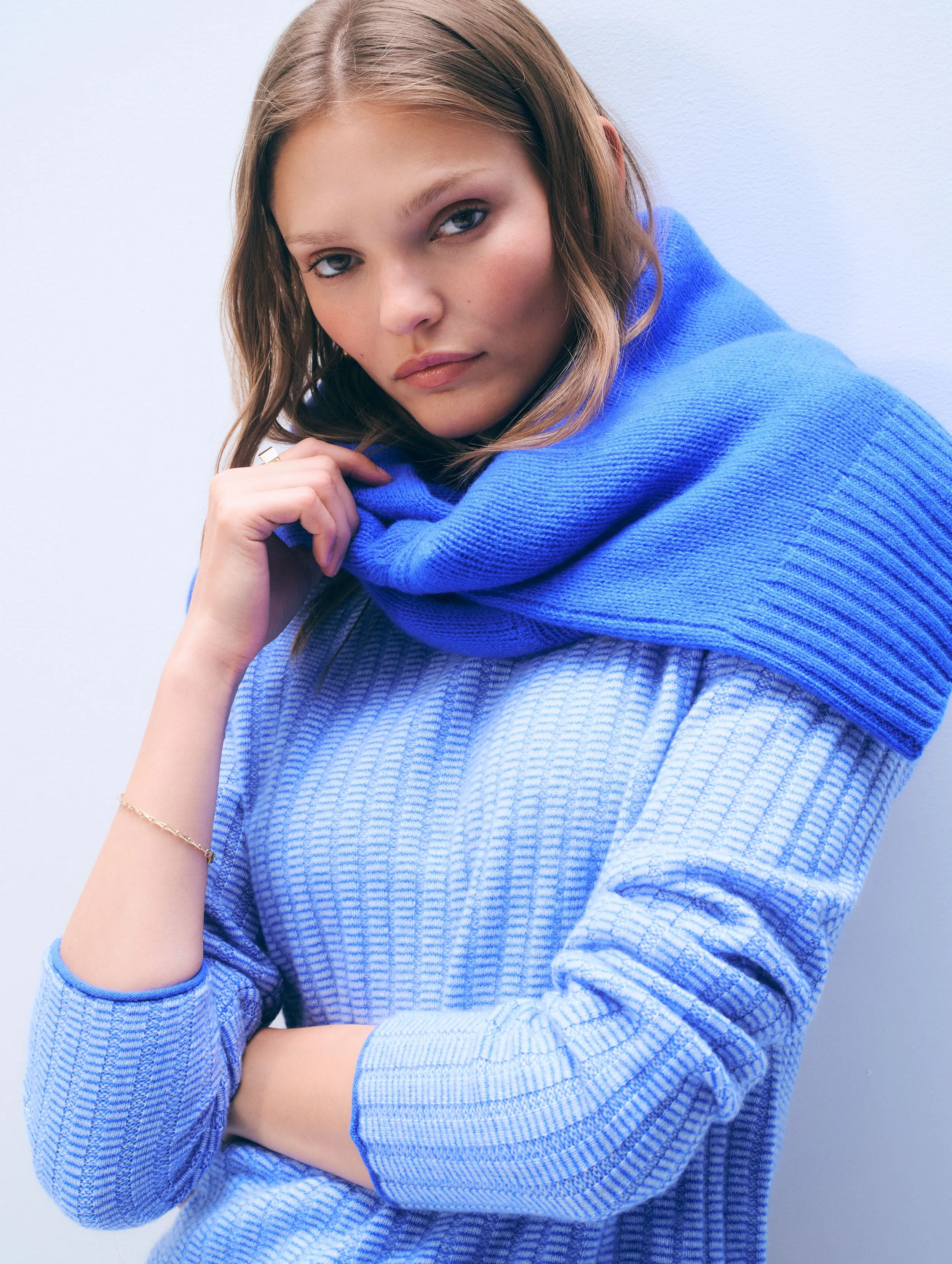 Cashmere Textured Crewneck | Blue Combo sold by White + Warren product image thumbnail 3