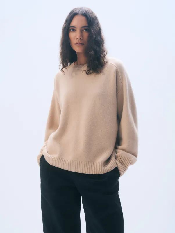 Cashmere Oversized Saddle Sleeve Crewneck | Muted Camel sold by White + Warren