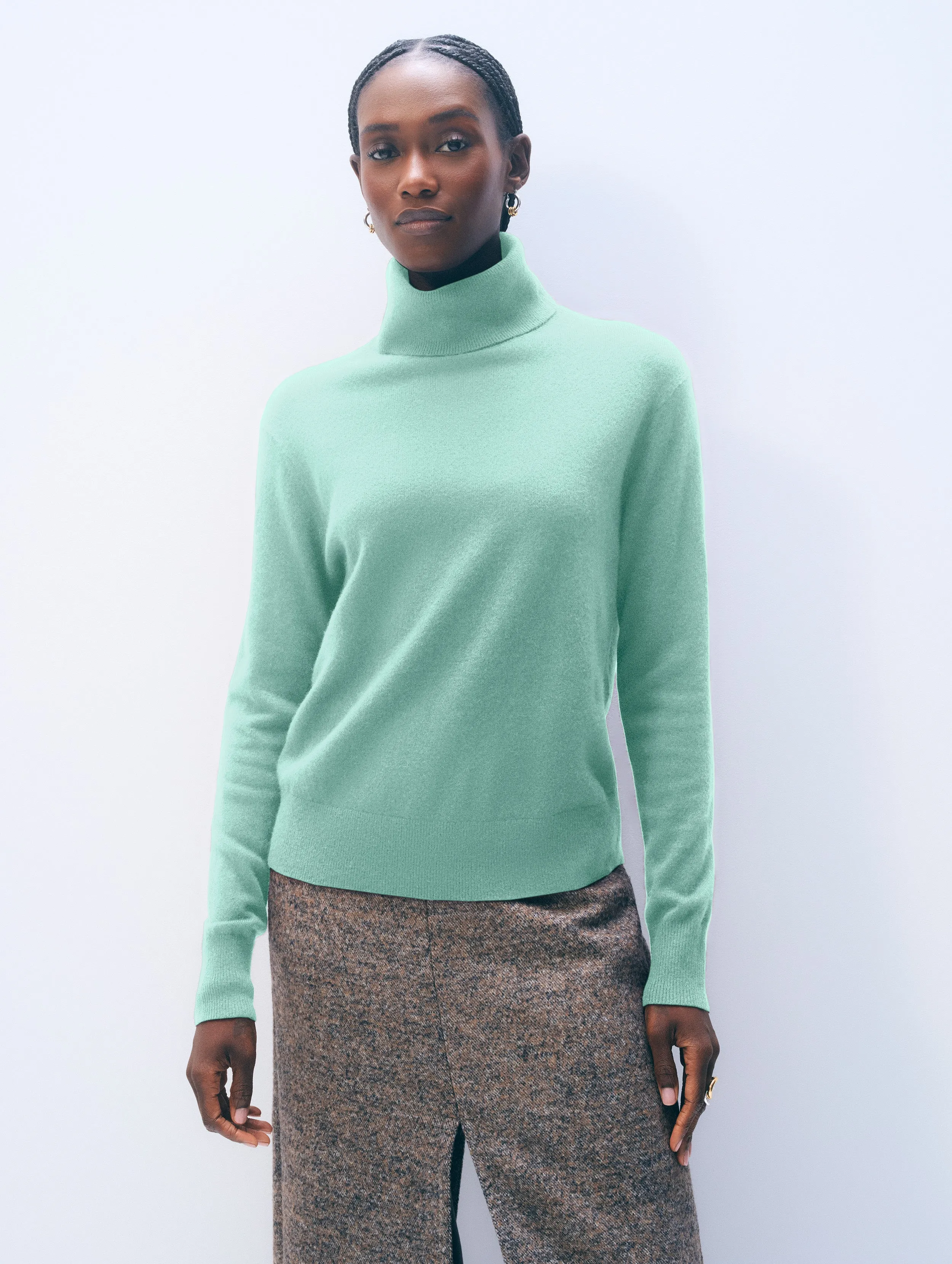 Cashmere Turtleneck | Spearmint sold by White + Warren