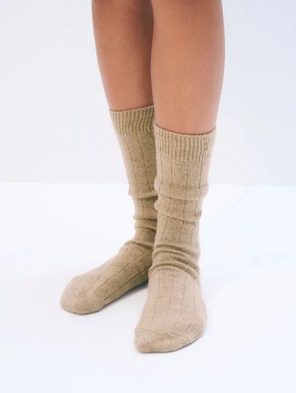 Cashmere Ribbed Socks | Taupe Heather sold by White + Warren