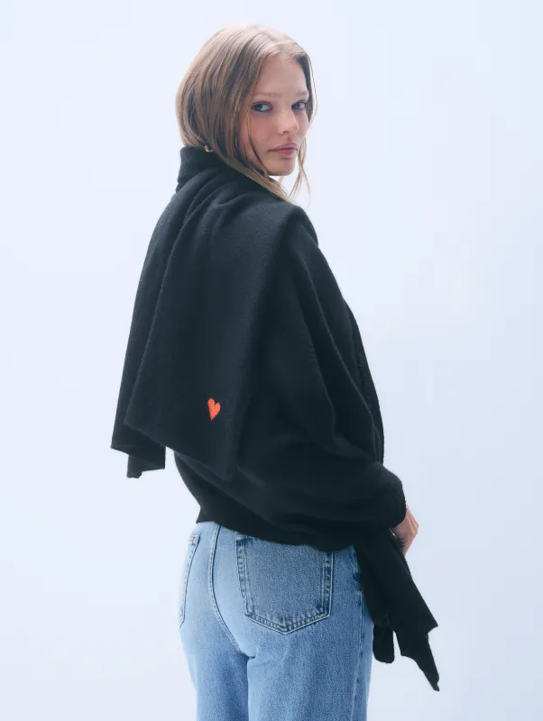 Cashmere Heart Travel Wrap | Black/Poppy Red made by White + Warren