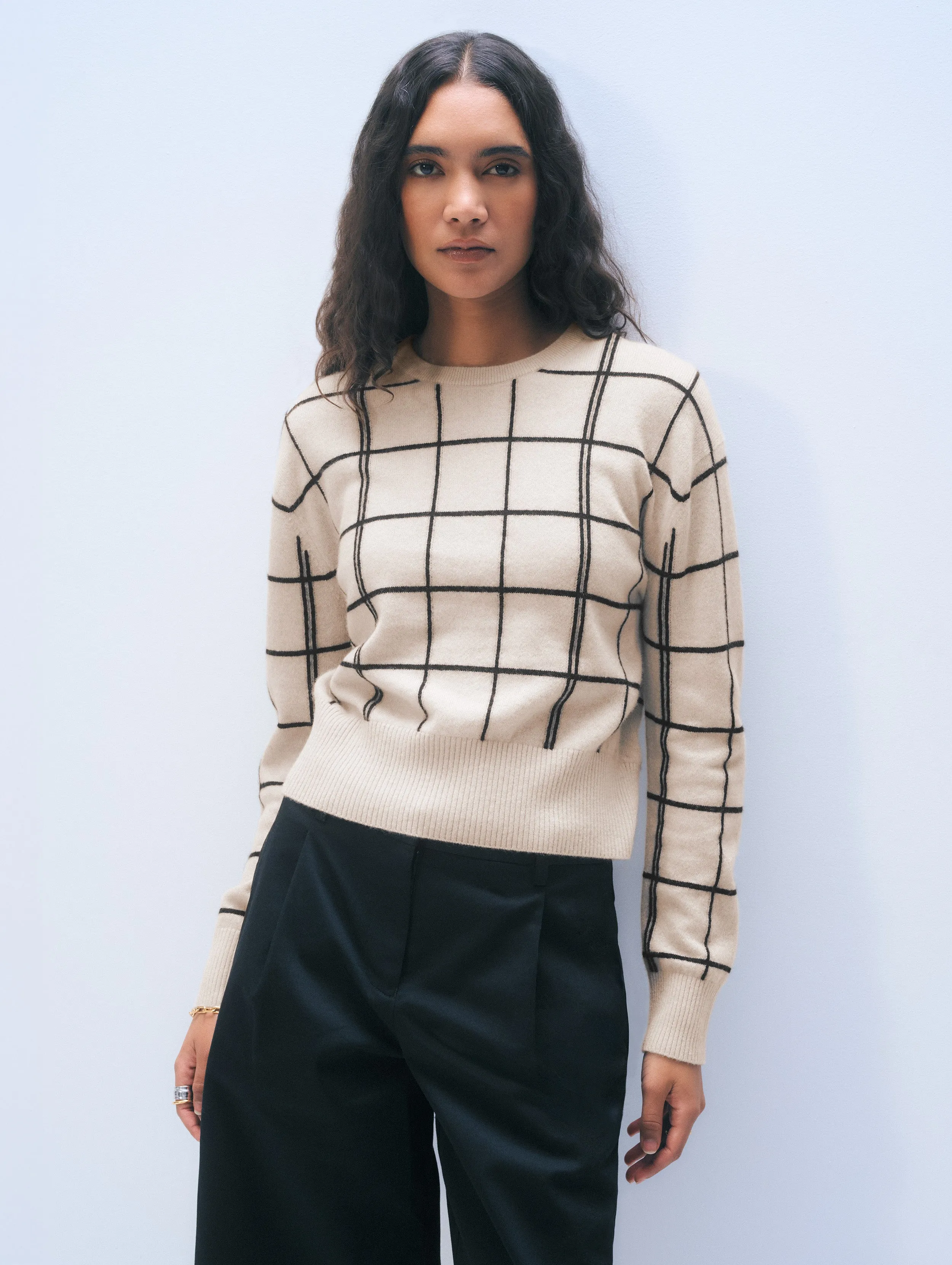 Cashmere Windowpane Crewneck sold by White + Warren product image thumbnail 2