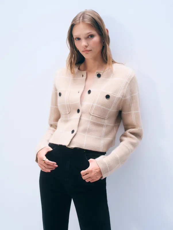 Cashmere Windowpane Cardigan sold by White + Warren