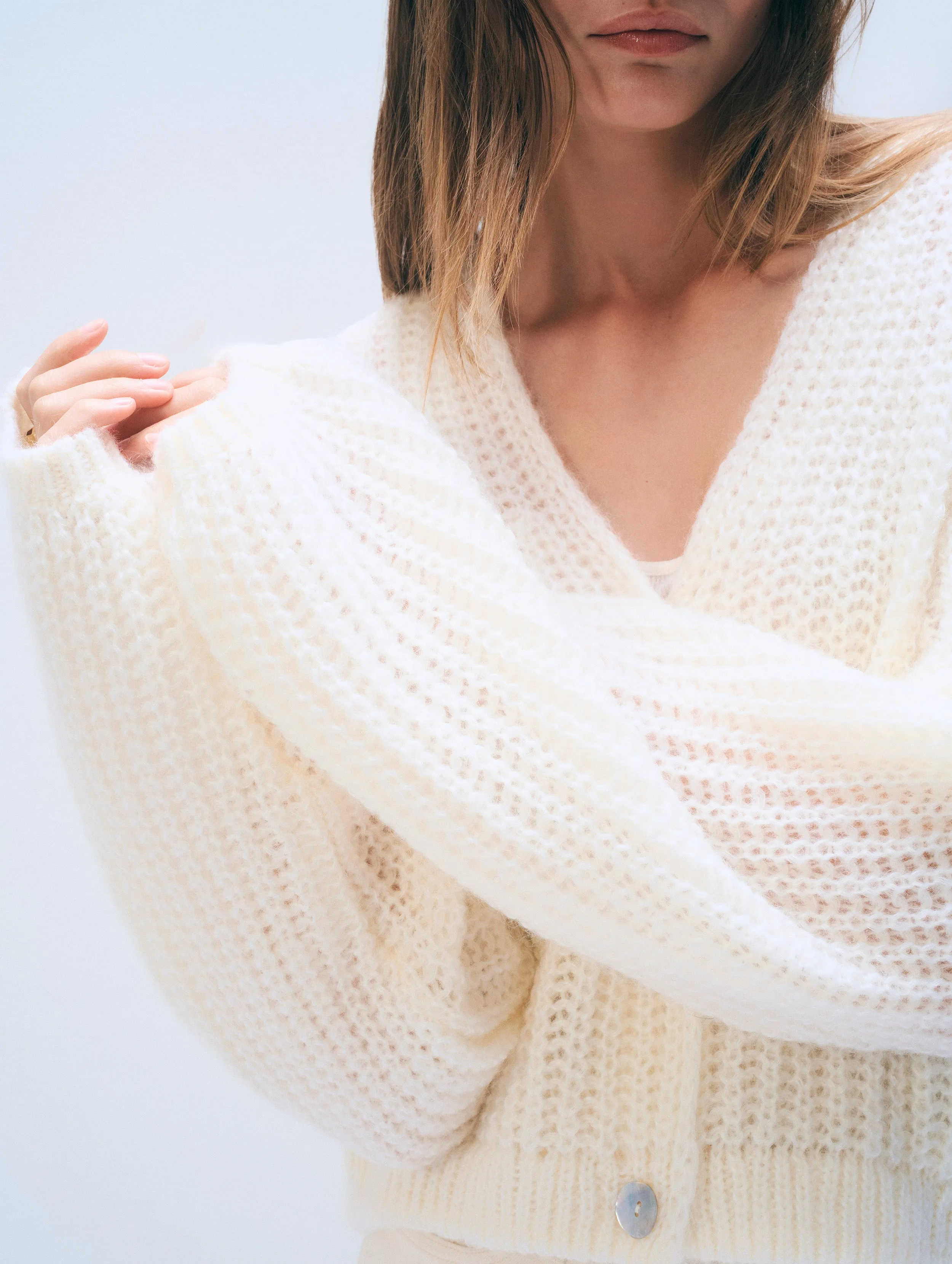 Mohair Luxe Open Cardigan | Ivory sold by White + Warren product image thumbnail 2