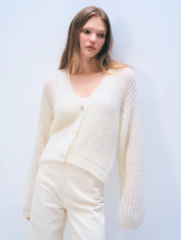 Mohair Luxe Open Cardigan | Ivory sold by White + Warren