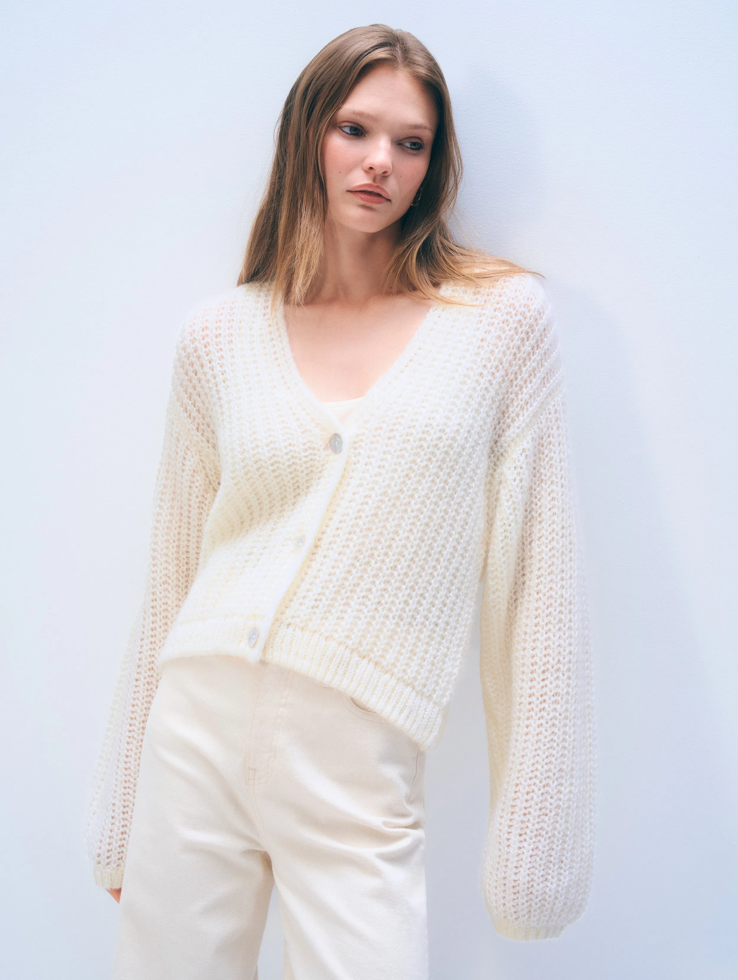 Mohair Luxe Open Cardigan | Ivory sold by White + Warren