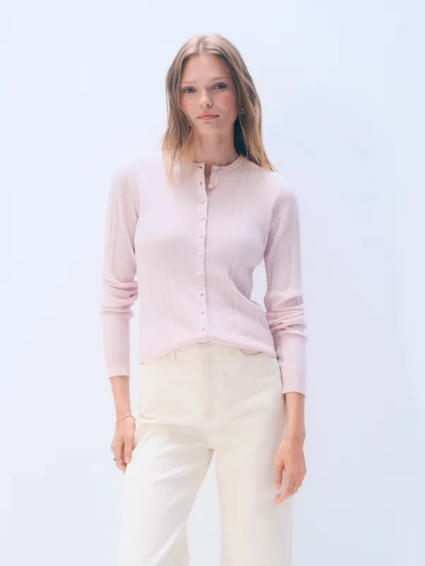 Superfine Merino Wool Cardigan | Rosewater Pink sold by White + Warren