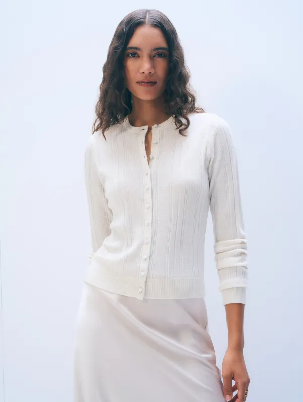 Superfine Merino Wool Cardigan | Ivory sold by White + Warren