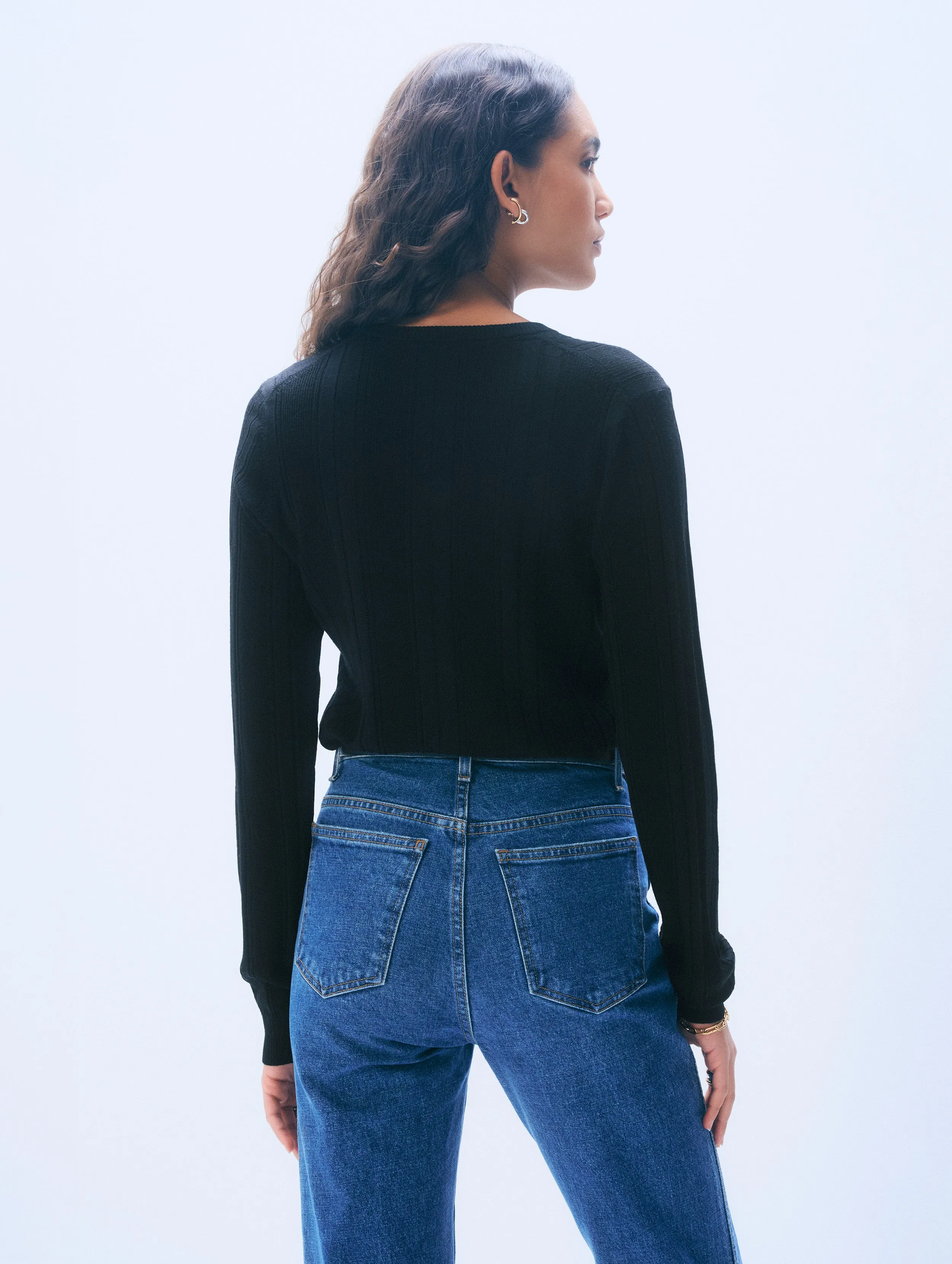 Superfine Merino Wool Cardigan | Black sold by White + Warren product image thumbnail 3