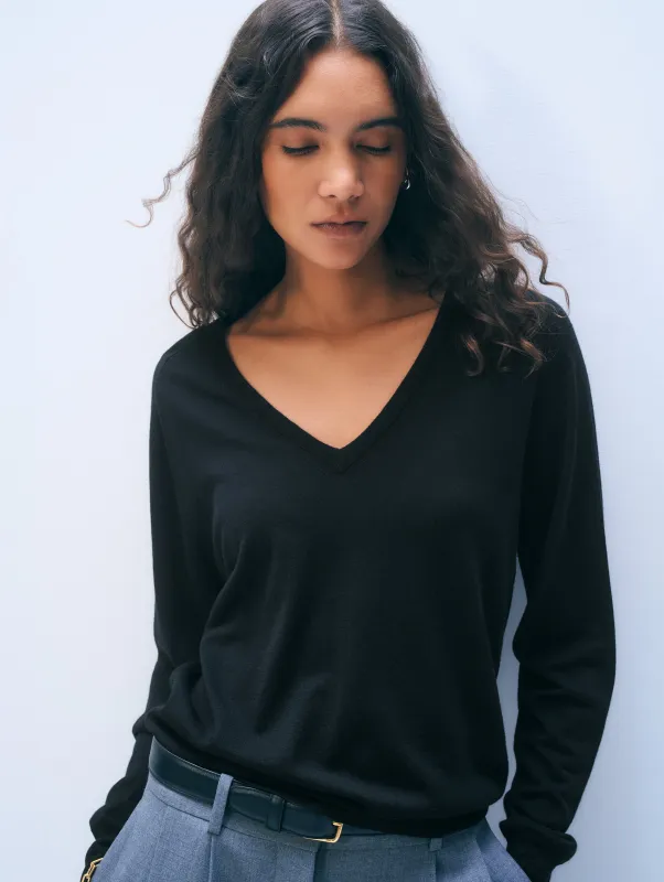 Superfine Merino Wool V-Neck | Black sold by White + Warren