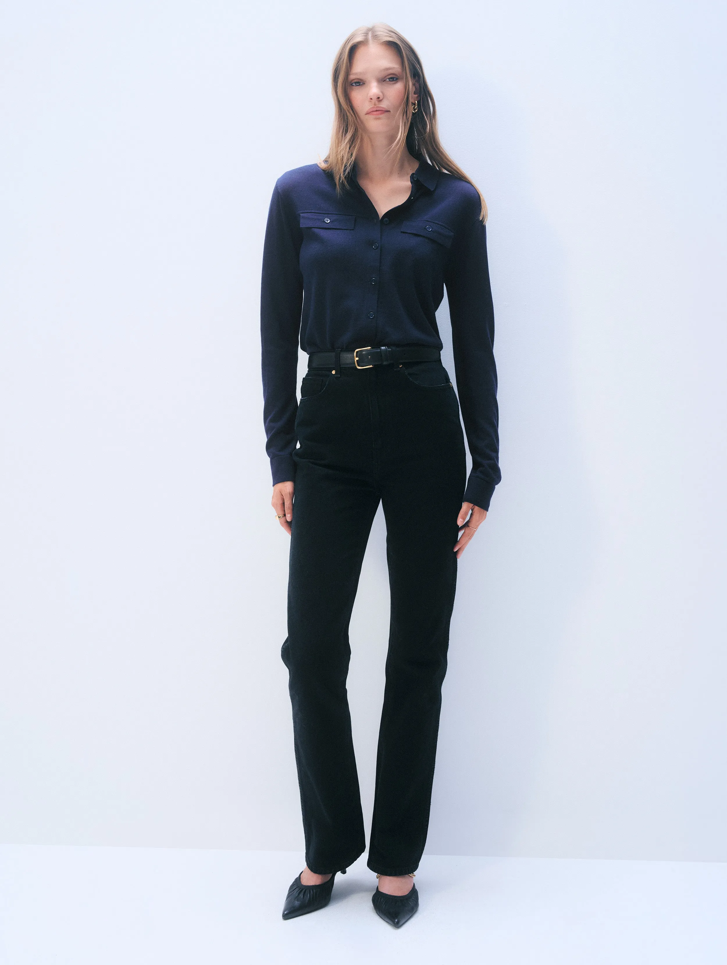 Superfine Merino Wool Shirt | Navy sold by White + Warren product image thumbnail 3