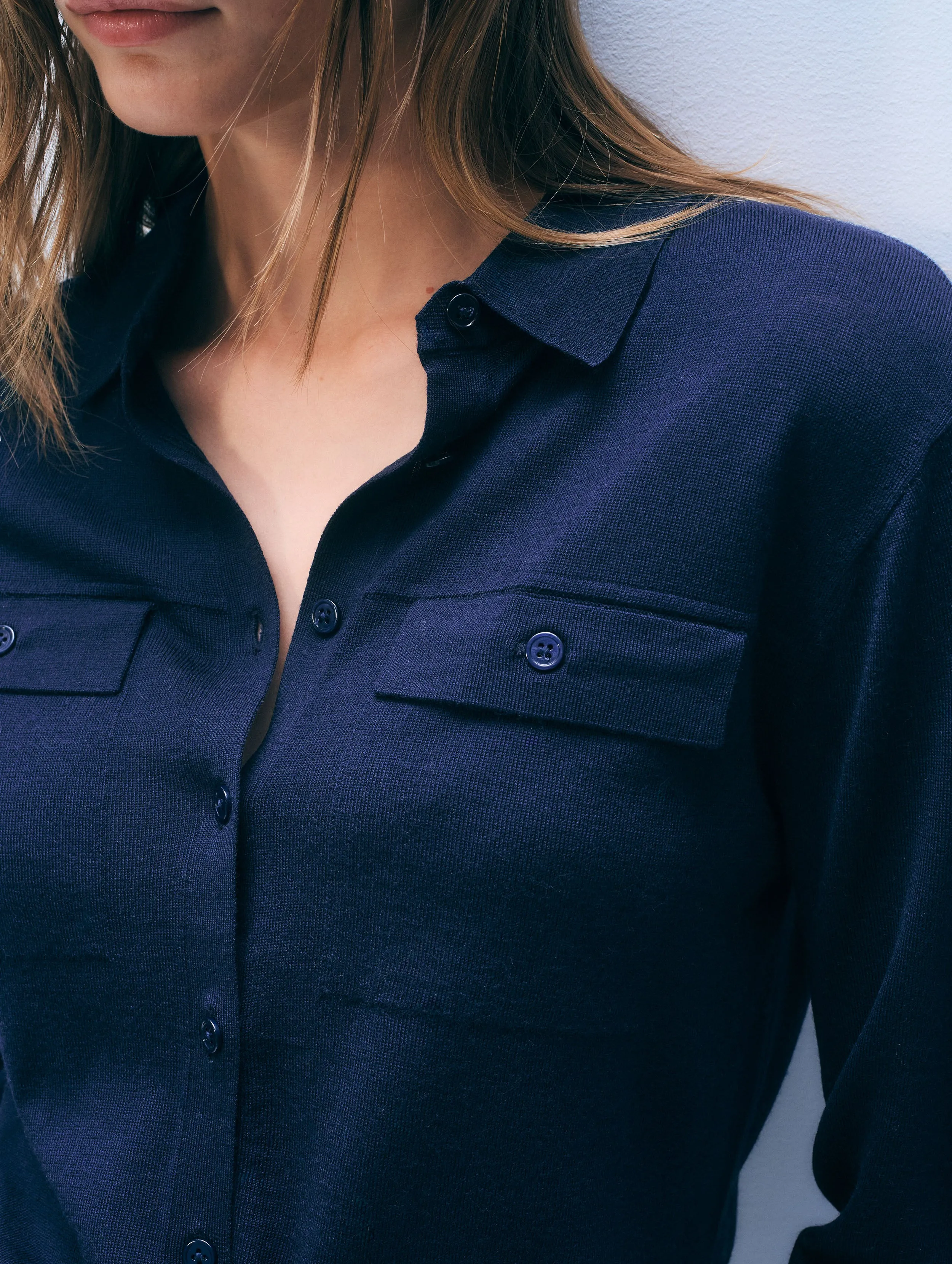 Superfine Merino Wool Shirt | Navy sold by White + Warren product image thumbnail 2
