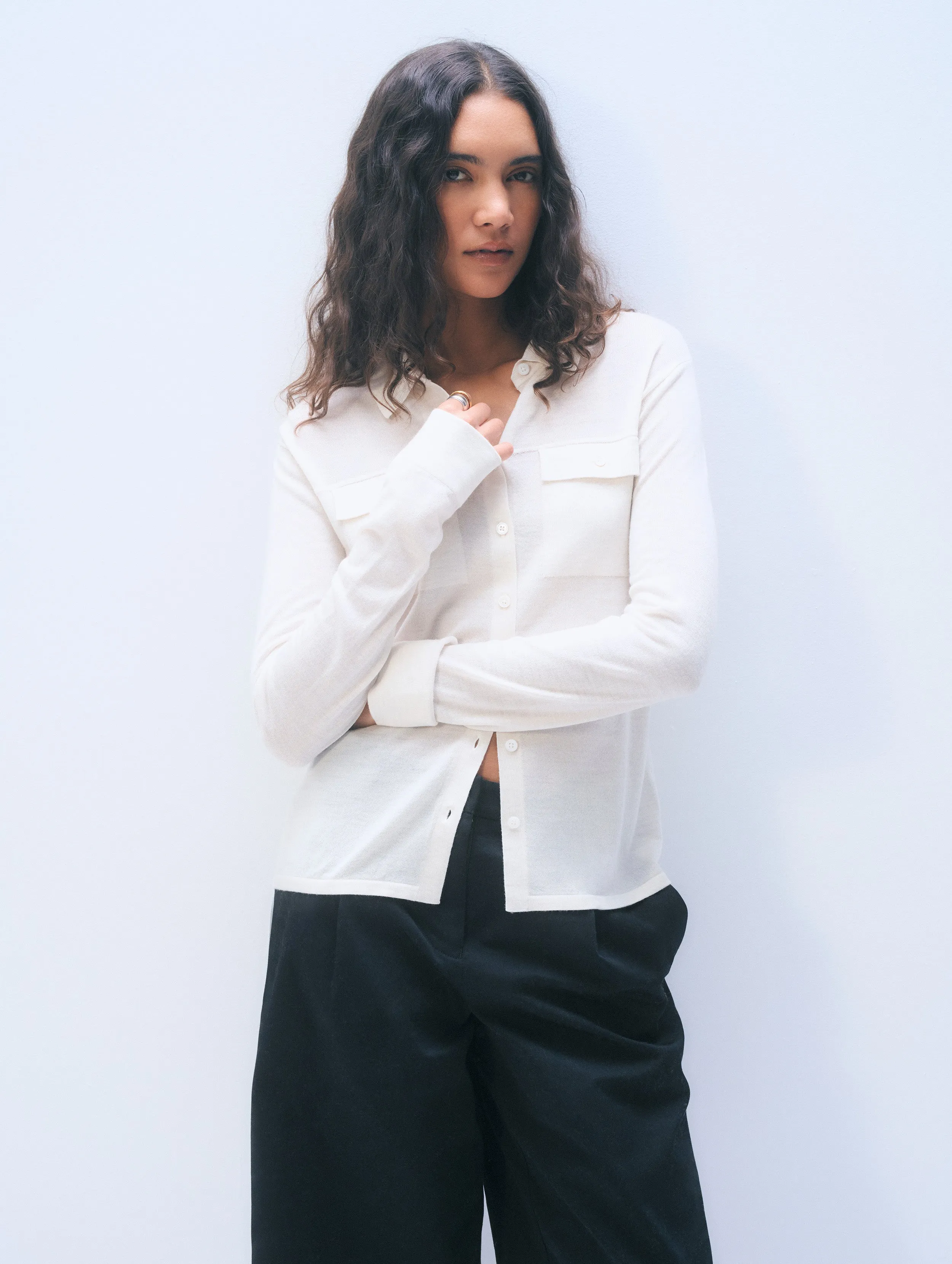 Superfine Merino Wool Shirt | Ivory sold by White + Warren