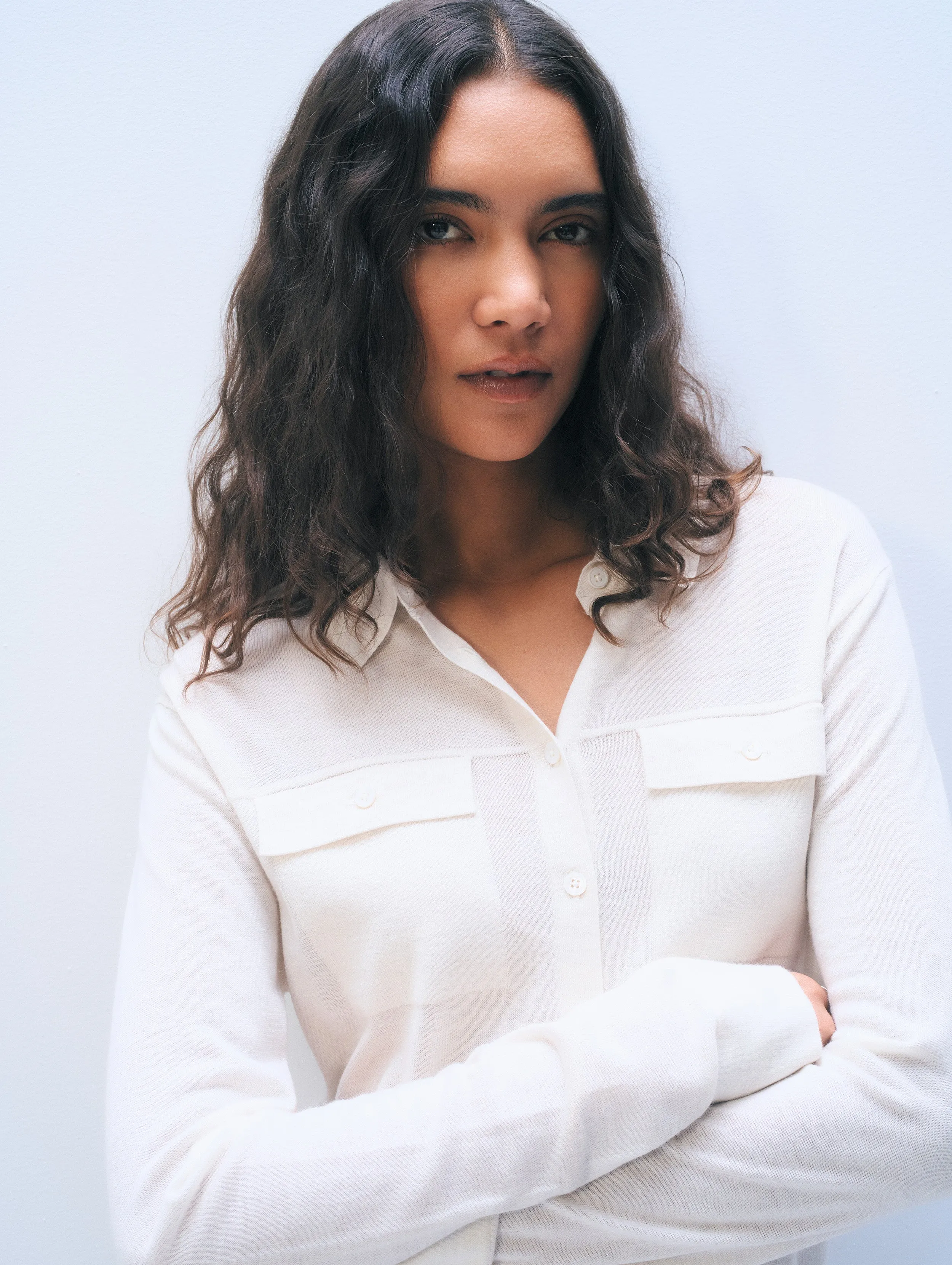 Superfine Merino Wool Shirt | Ivory sold by White + Warren product image thumbnail 2