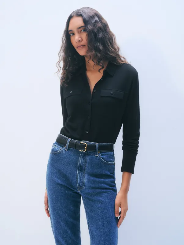 Superfine Merino Wool Shirt | Black sold by White + Warren