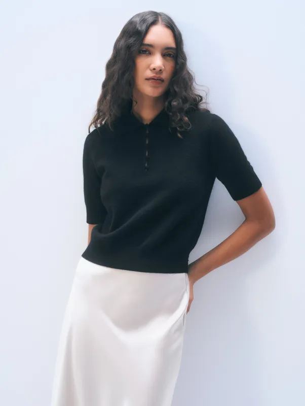 Cashmere Button Polo | Black sold by White + Warren