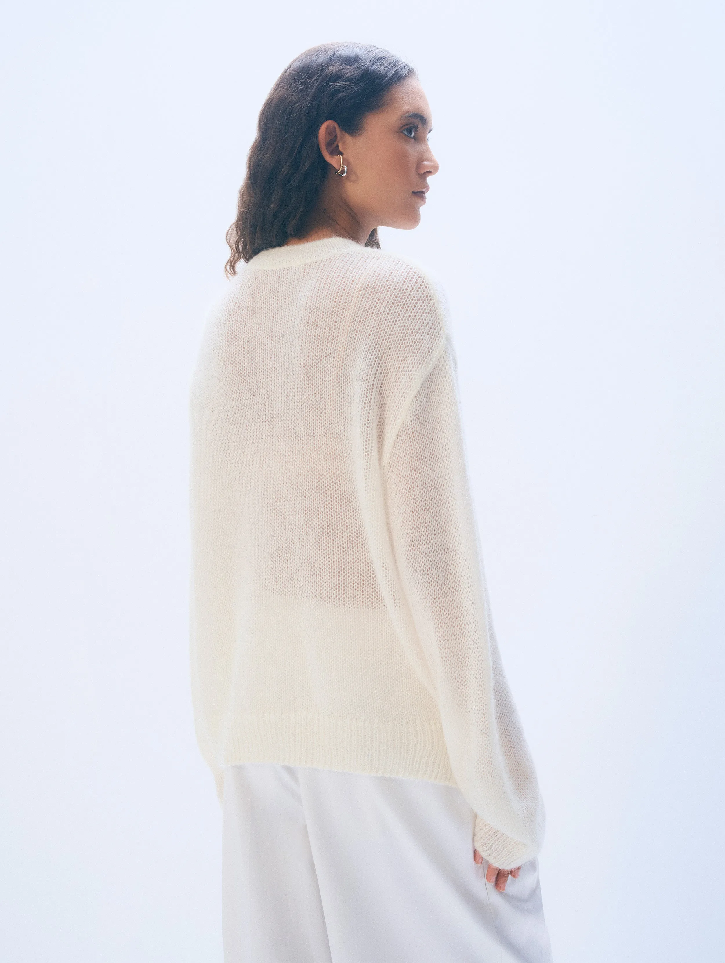 Mohair Luxe Oversized Crewneck | Ivory sold by White + Warren product image thumbnail 3