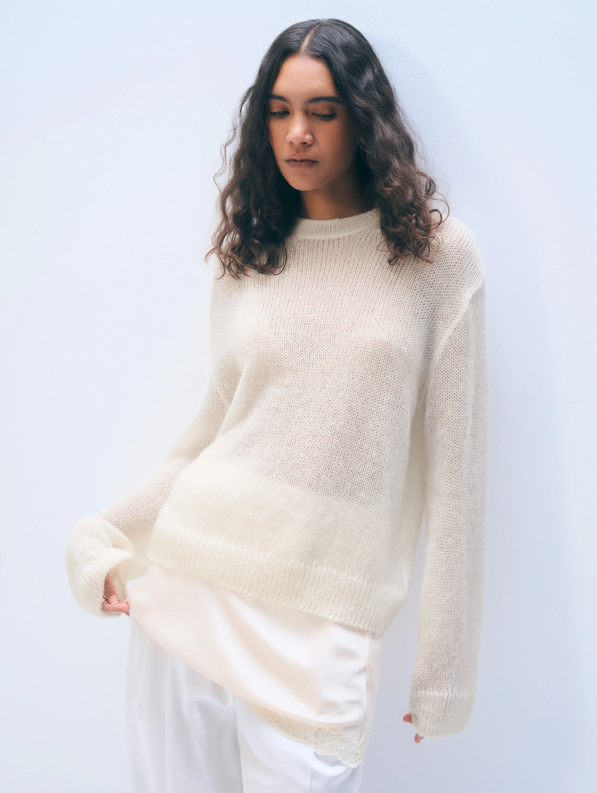 Mohair Luxe Oversized Crewneck | Ivory sold by White + Warren