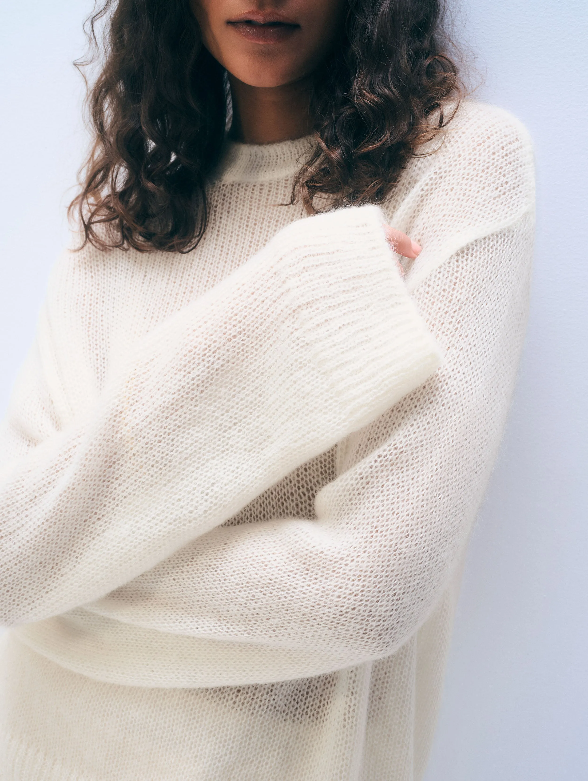 Mohair Luxe Oversized Crewneck | Ivory sold by White + Warren product image thumbnail 2