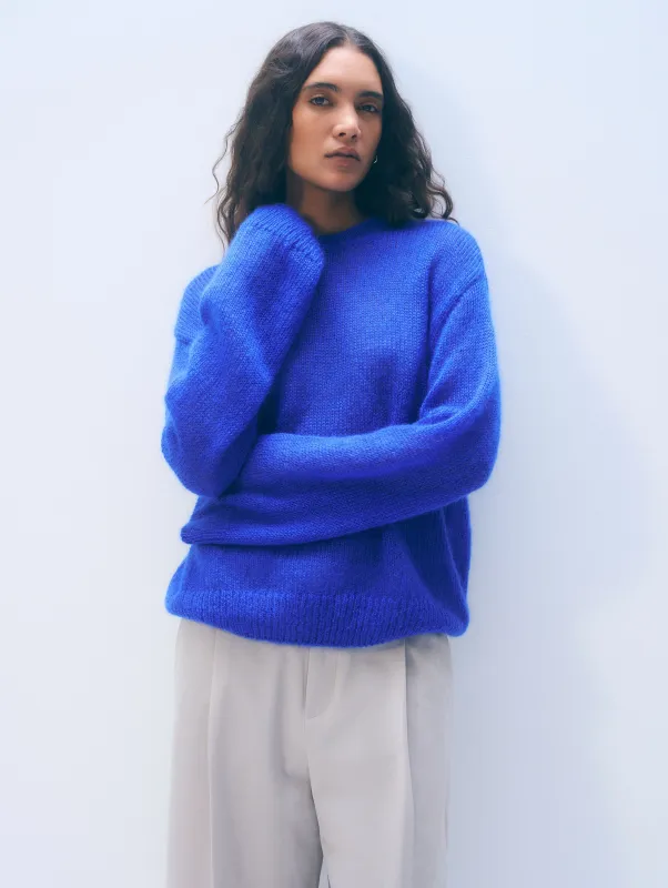 Mohair Luxe Oversized Crewneck | Cobalt Blue made by White + Warren