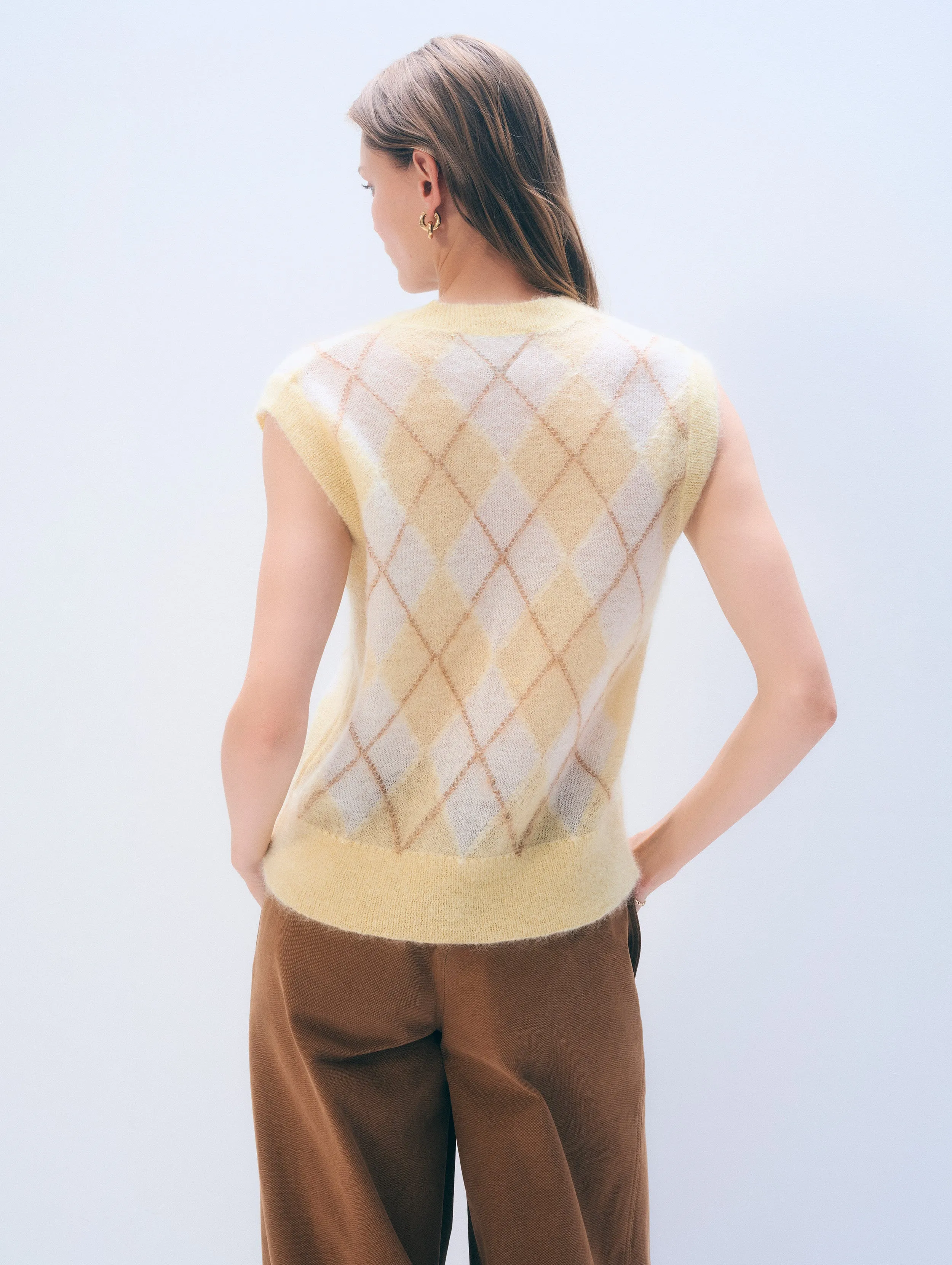 Mohair Luxe Argyle Vest | Lemonade Combo sold by White + Warren product image thumbnail 3
