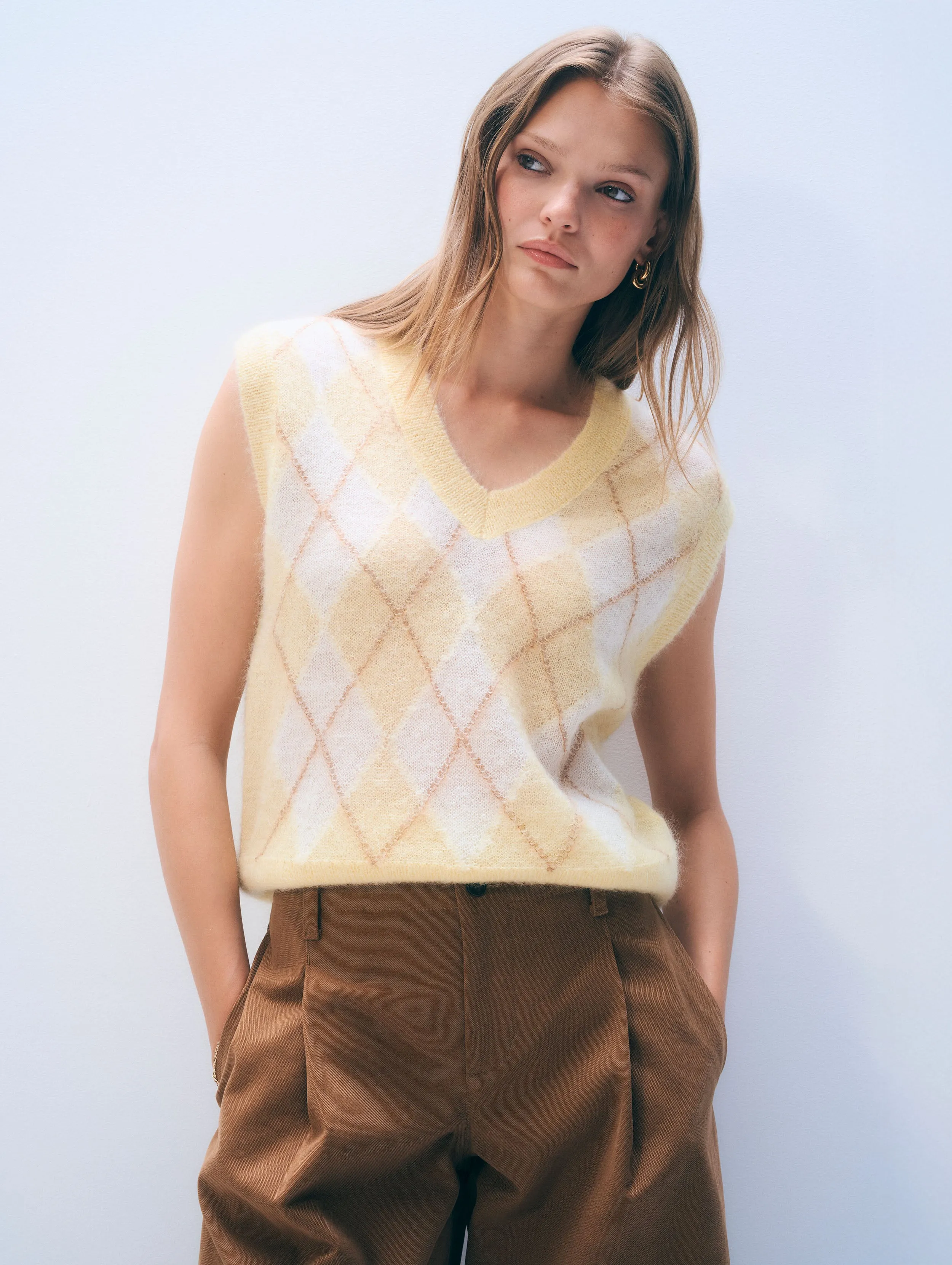 Mohair Luxe Argyle Vest | Lemonade Combo sold by White + Warren