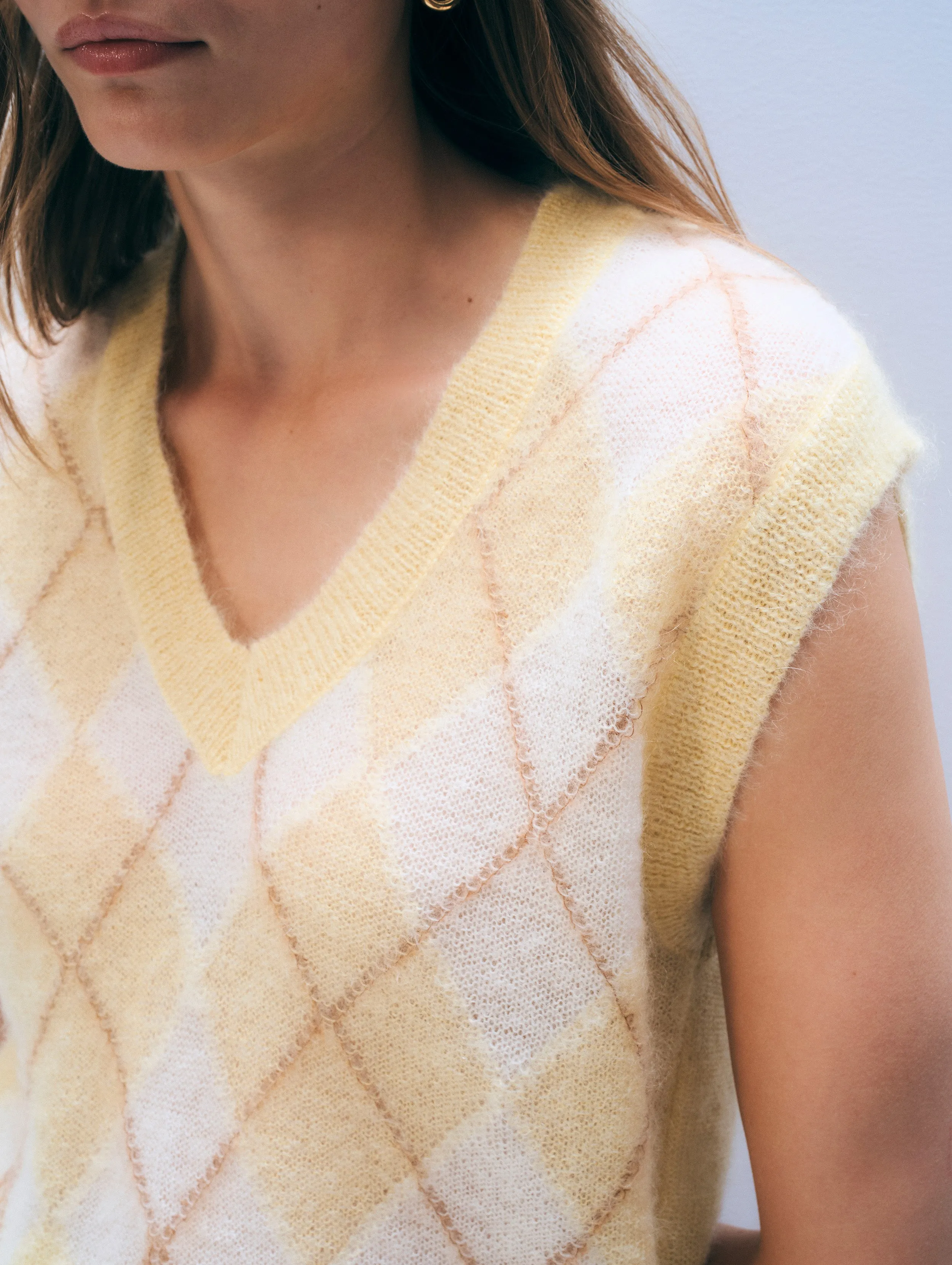 Mohair Luxe Argyle Vest | Lemonade Combo sold by White + Warren product image thumbnail 2