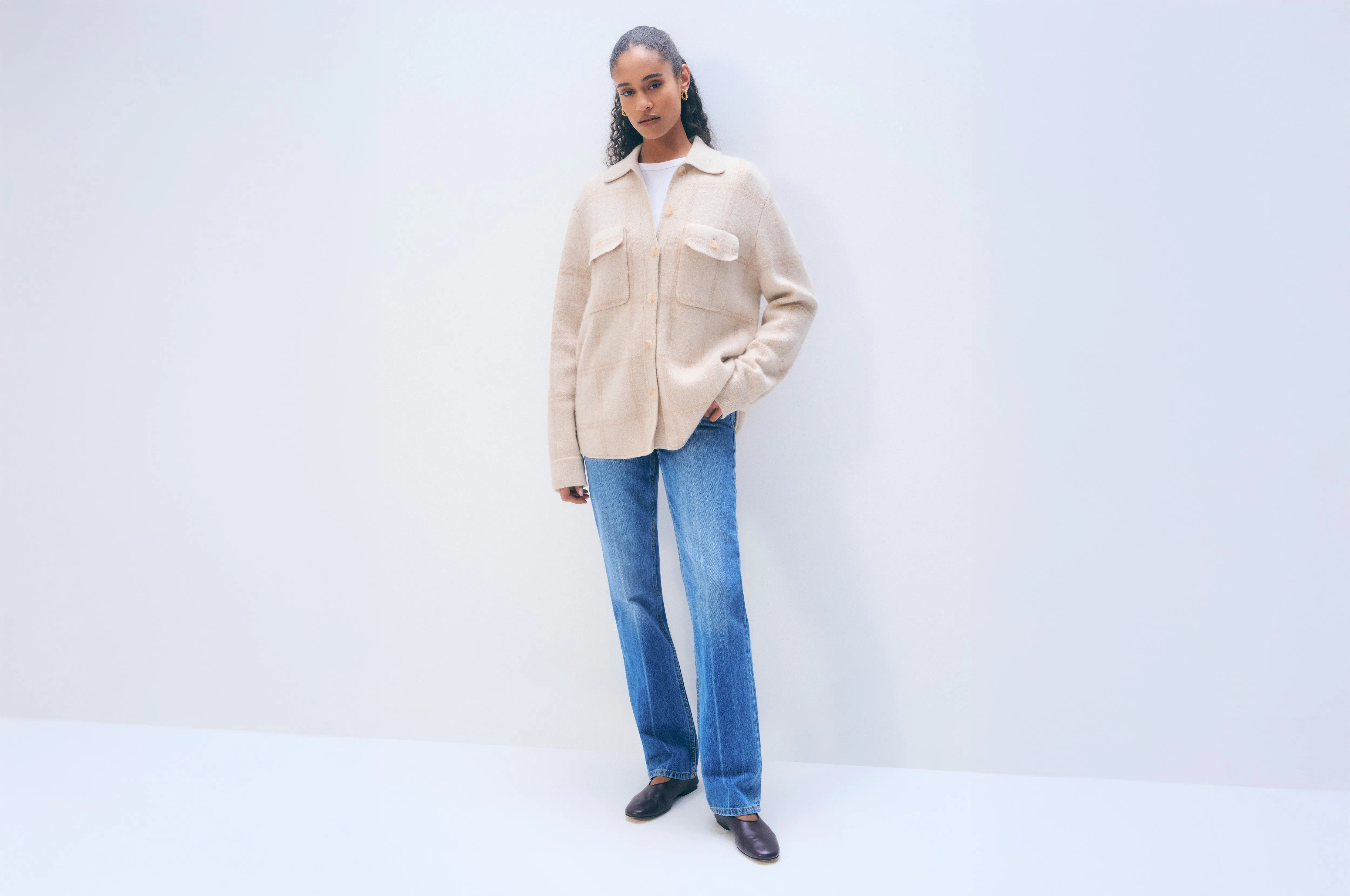 Cashmere Luxe Button Down Shacket | Natural Combo sold by White + Warren product image thumbnail 5