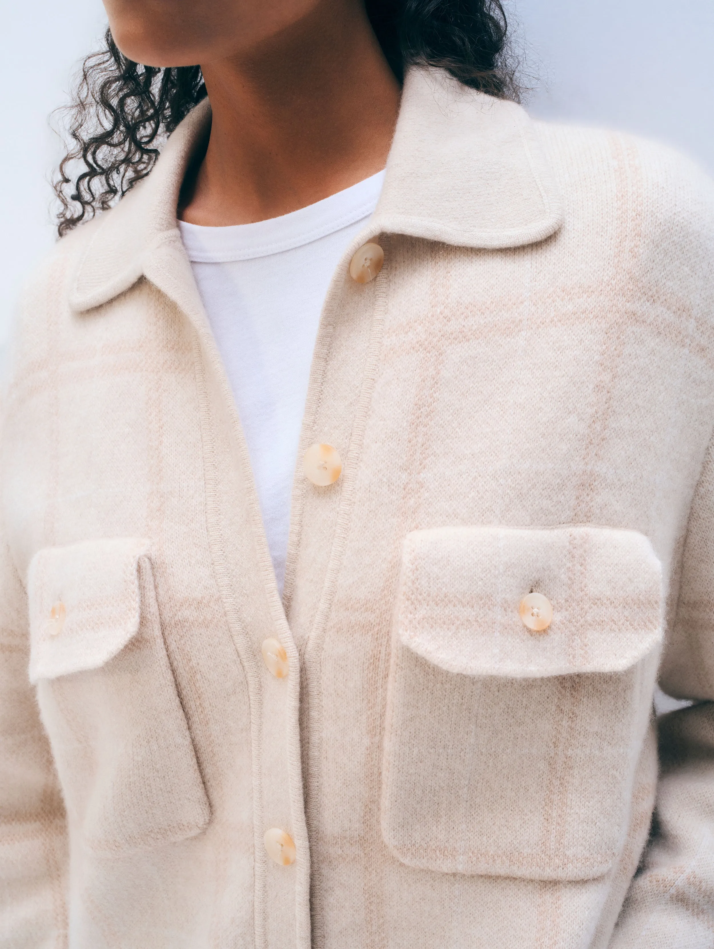 Cashmere Luxe Button Down Shacket | Natural Combo sold by White + Warren product image thumbnail 2