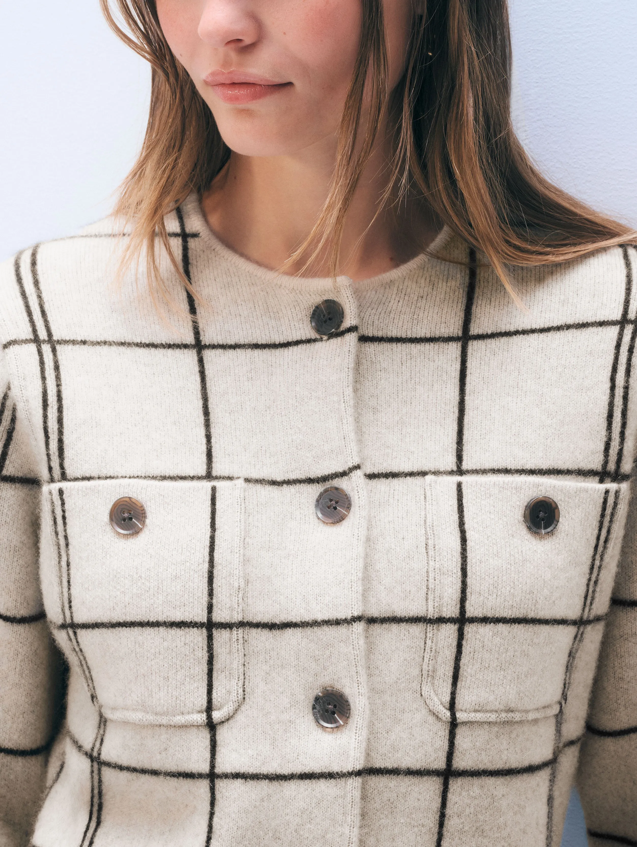 Cashmere Windowpane Cardigan | Natural Heather sold by White + Warren product image thumbnail 2