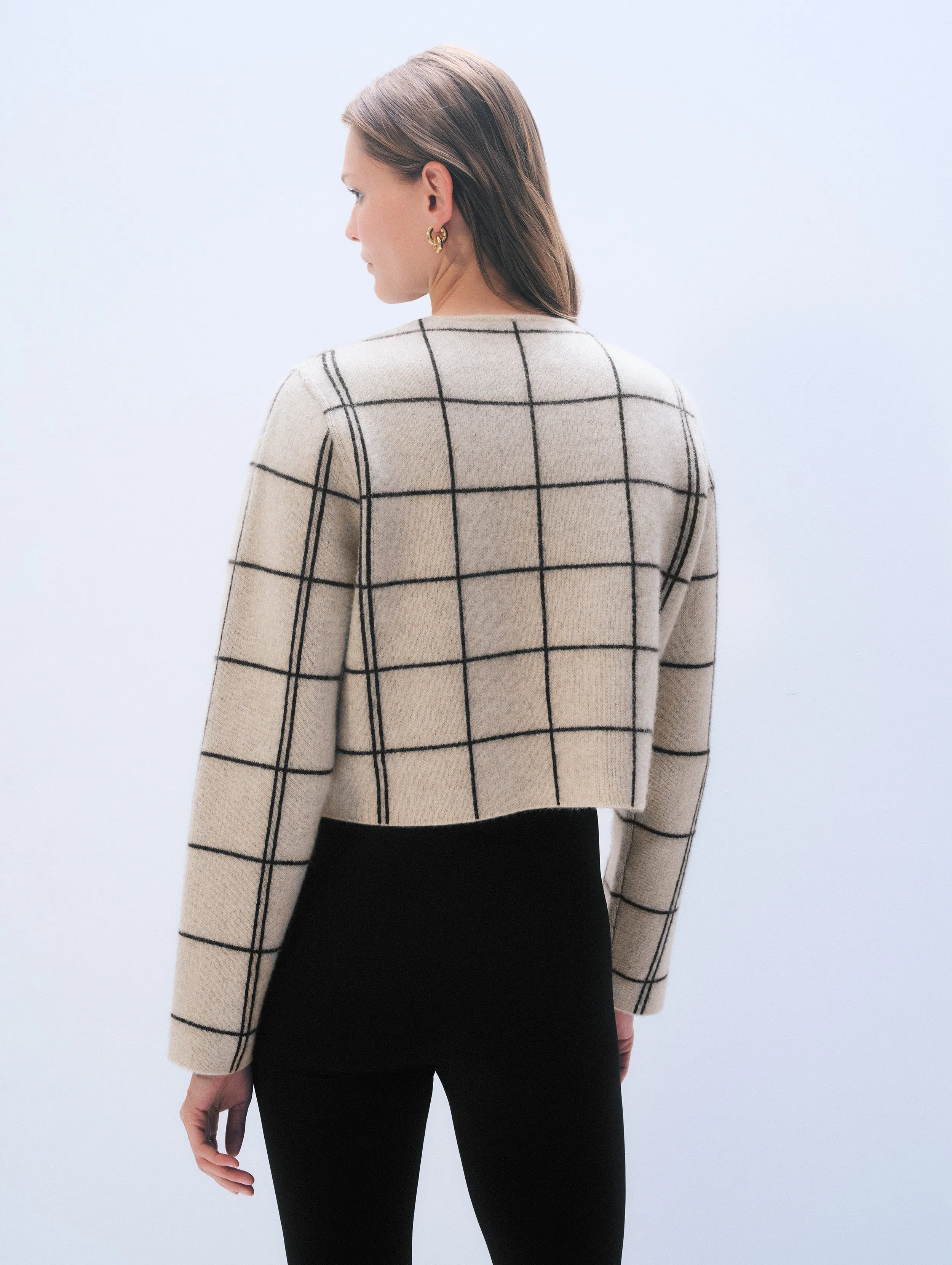 Cashmere Windowpane Cardigan | Natural Heather sold by White + Warren product image thumbnail 3