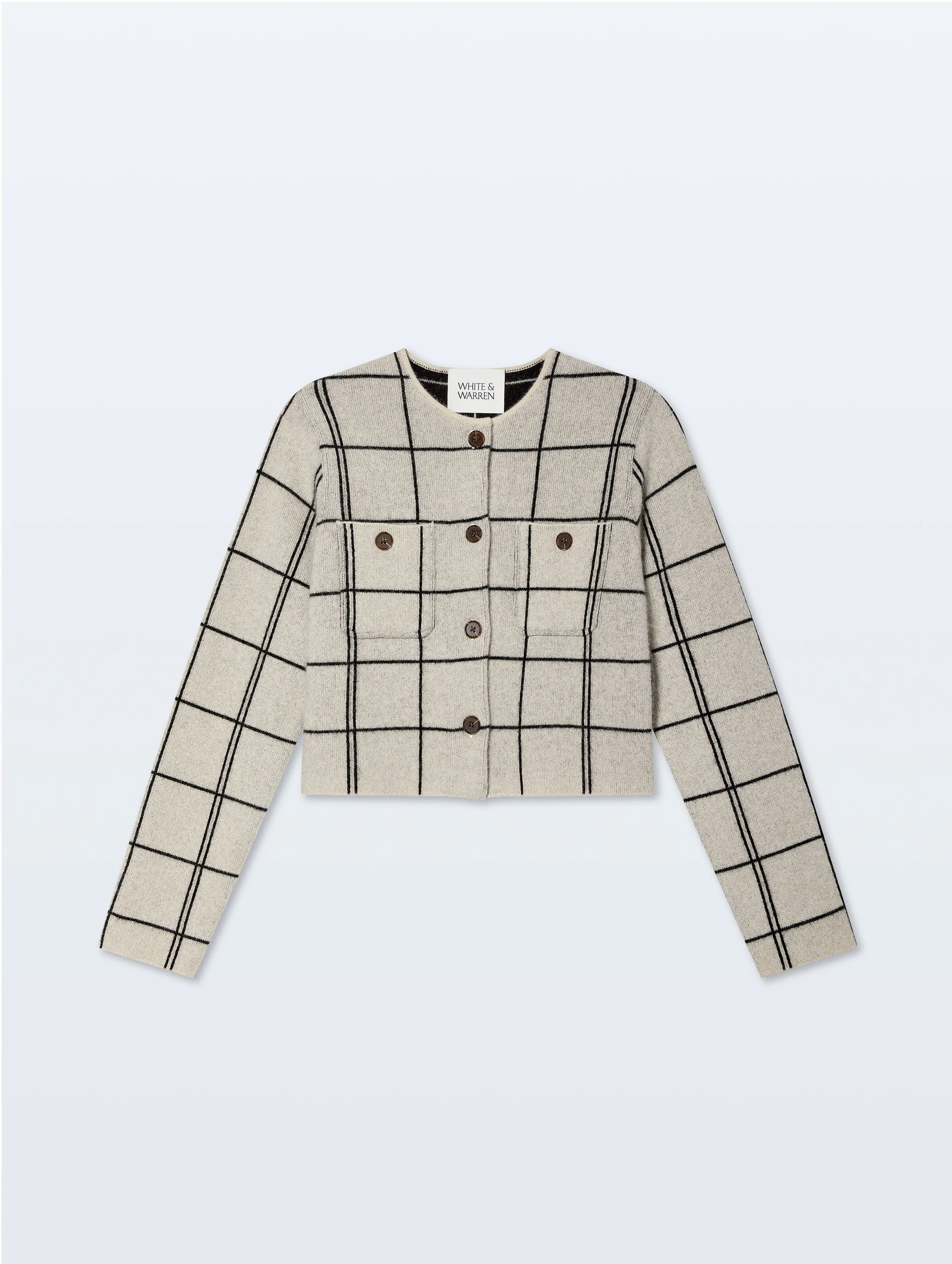 Cashmere Windowpane Cardigan | Natural Heather sold by White + Warren product image thumbnail 4